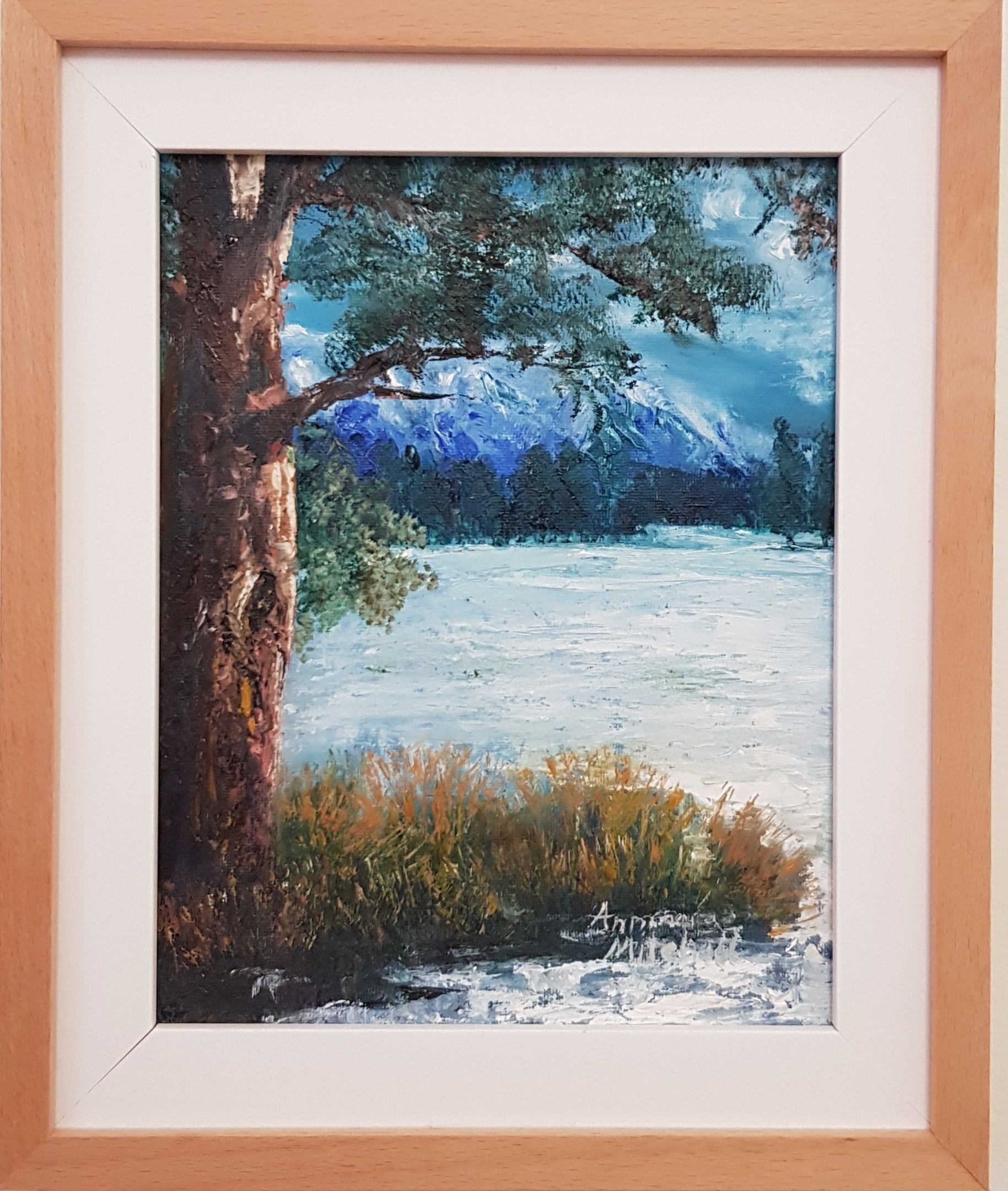 Snowy Wonderland,  Oil Painting, Free Shipping, 27.5 x 33cm Framed