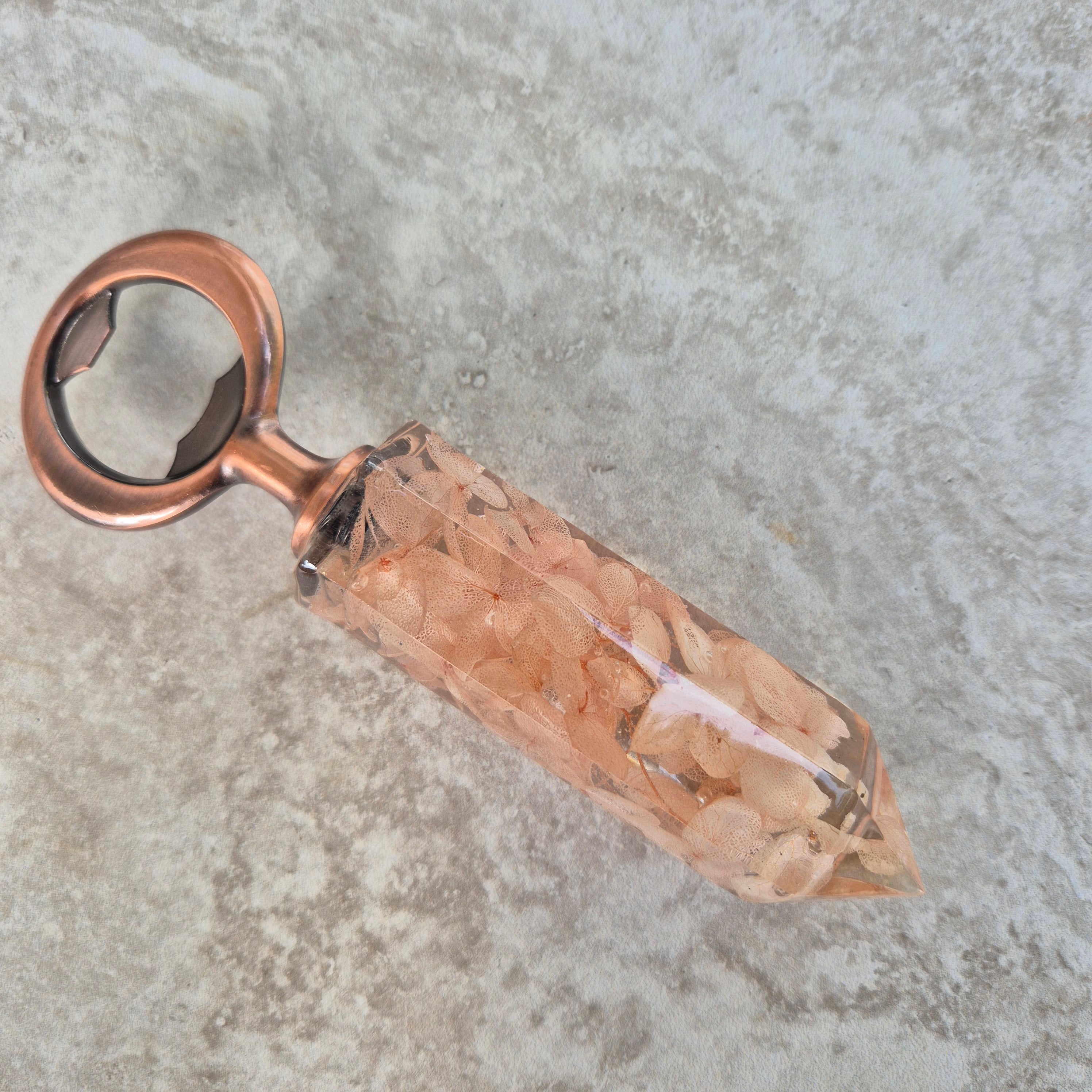 Handmade Resin Bottle openers featuring dried flowers