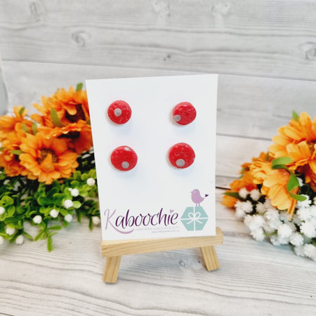 Polymer Clay Stud Earrings Red Dotty 2 Pack