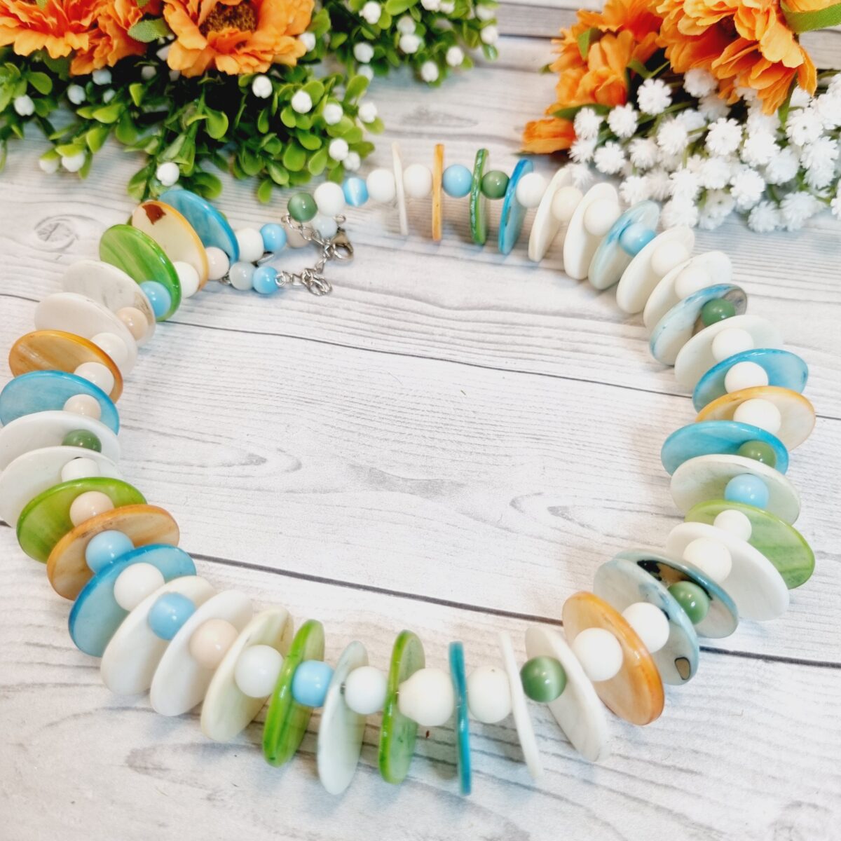 Beaded Choker Necklace With Shell Beads - Tide Dance