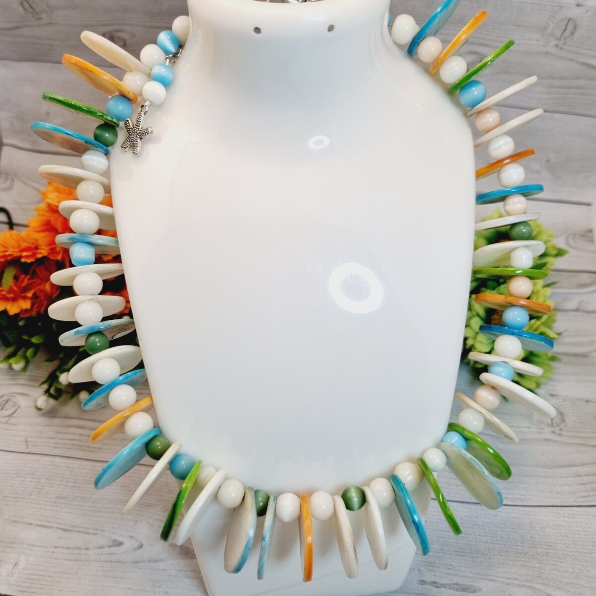 Beaded Choker Necklace With Shell Beads - Tide Dance