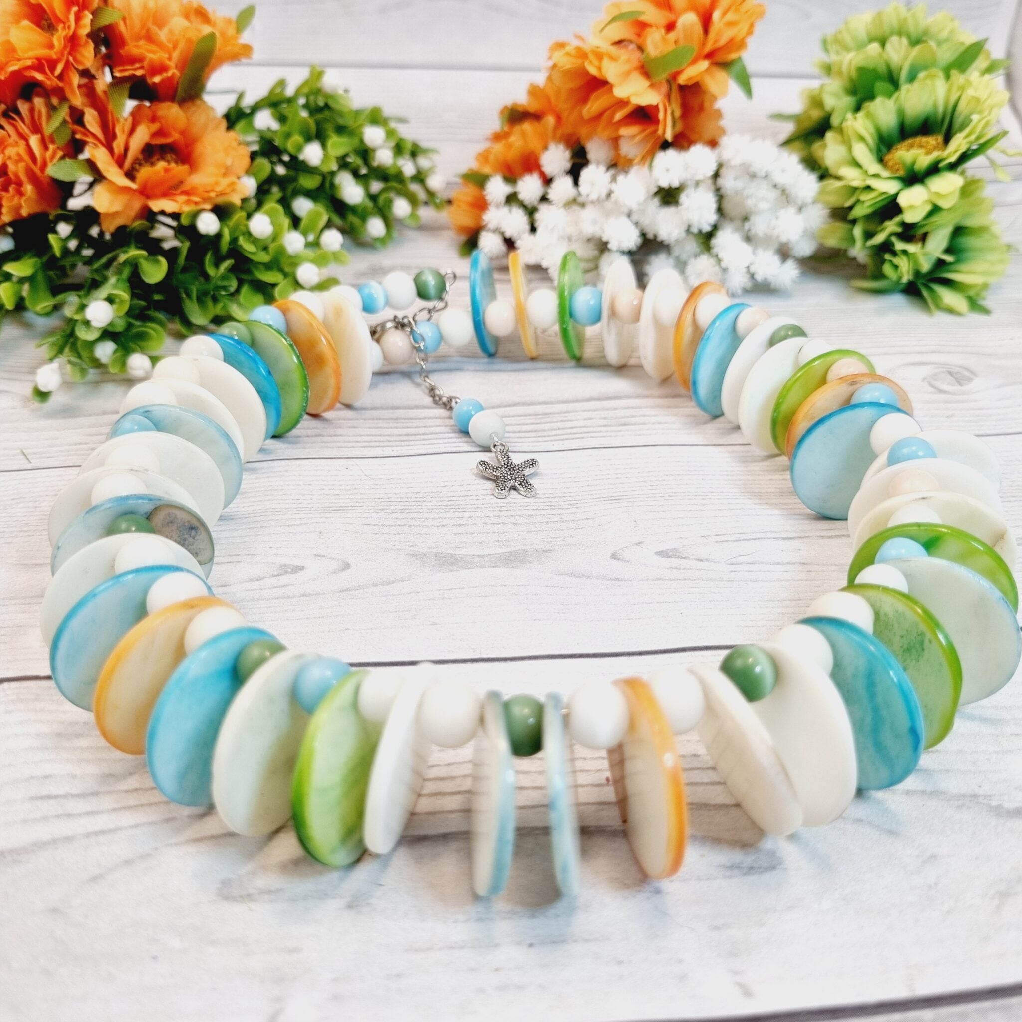 Beaded Choker Necklace With Shell Beads - Tide Dance