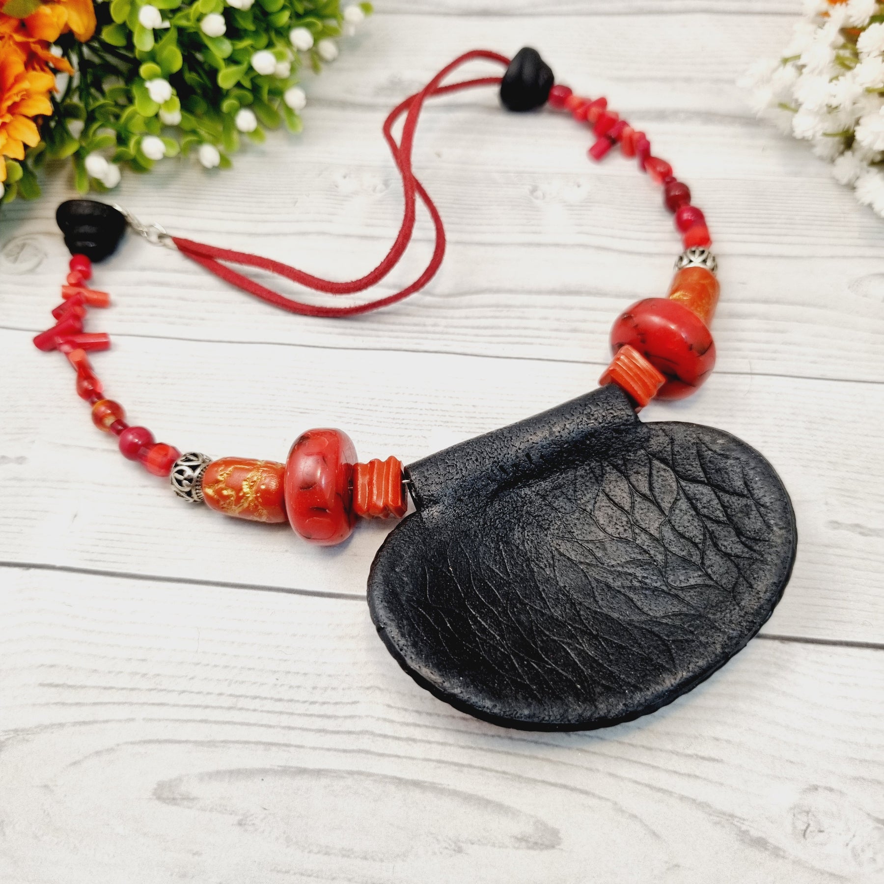 Kurenai Hana Polymer Clay Collar Pendant Necklace