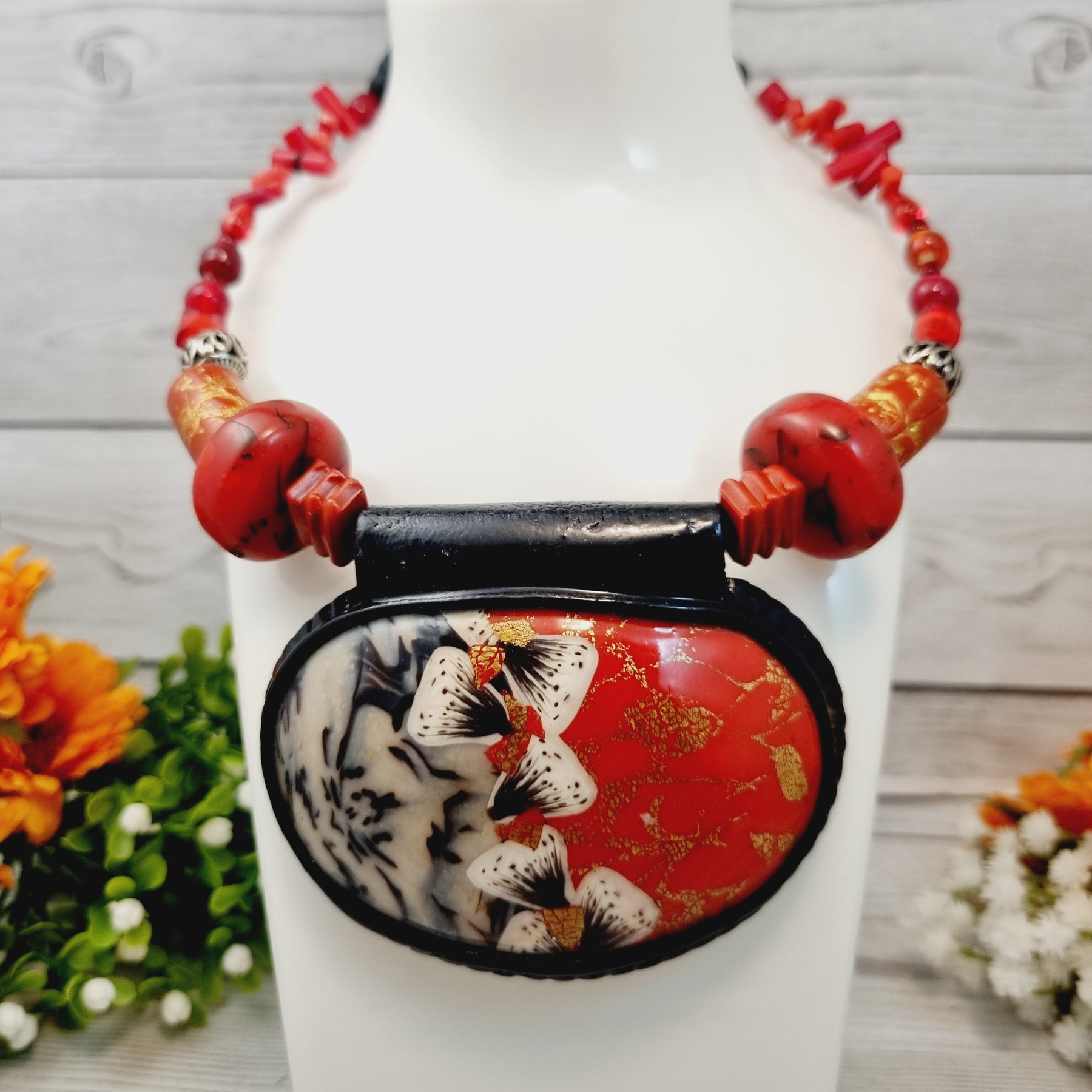 Kurenai Hana Polymer Clay Collar Pendant Necklace