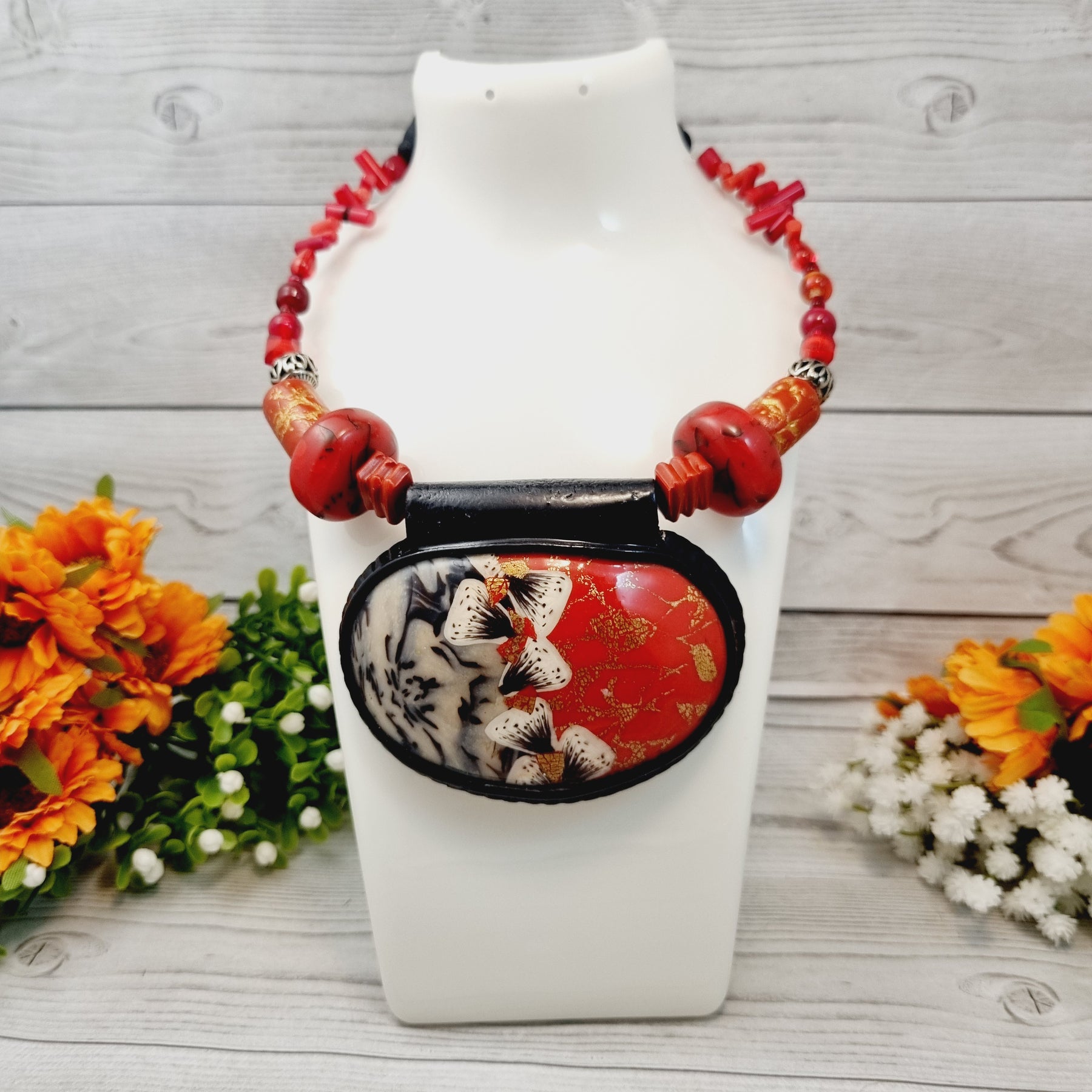 Kurenai Hana Polymer Clay Collar Pendant Necklace