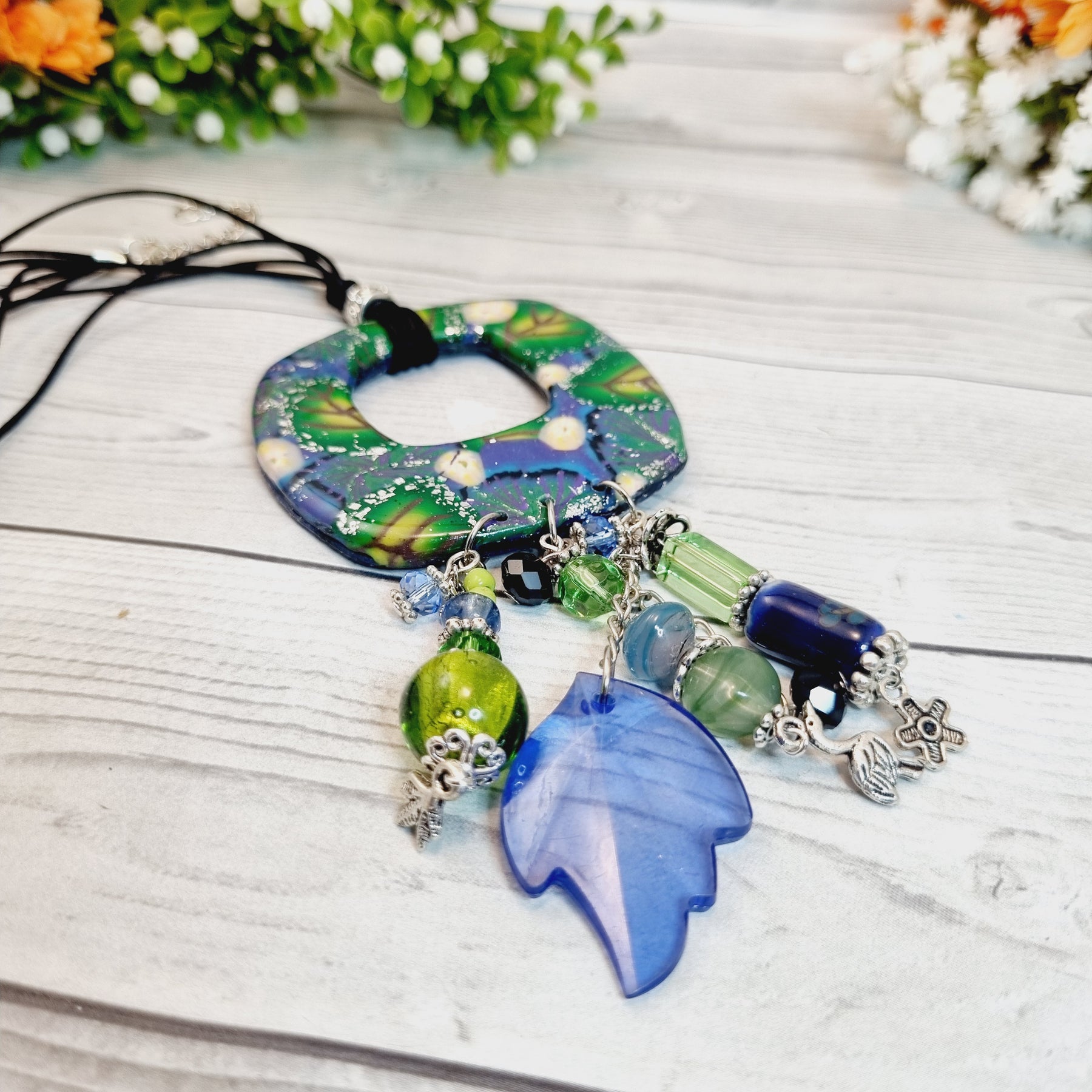Statement Necklace Handmade From Polymer Clay – Winter Garden