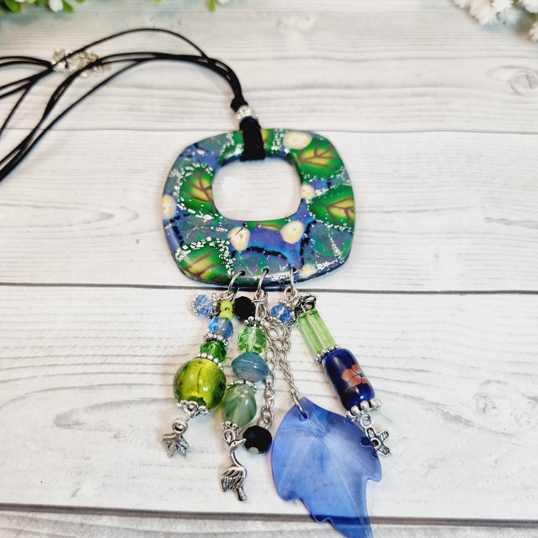 Statement Necklace Handmade From Polymer Clay – Winter Garden