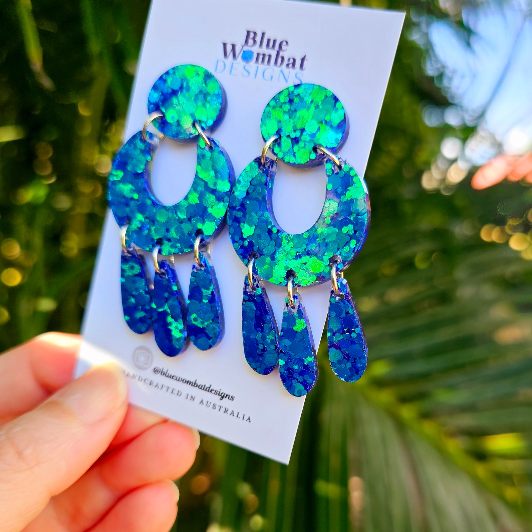 Sparkle Iridescent Glitter Resin Statement Handmade Dangle Earrings