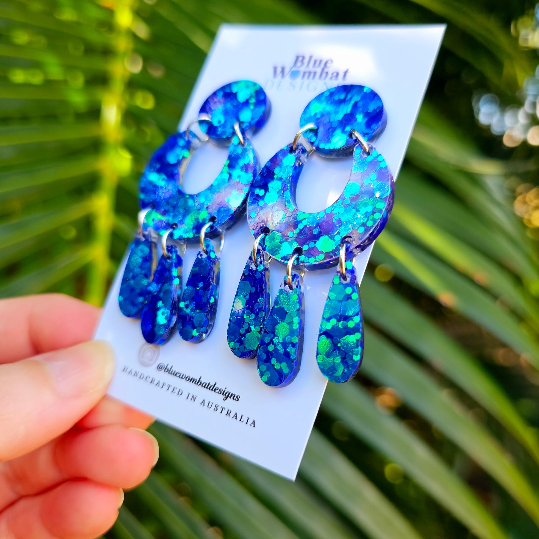 Sparkle Iridescent Glitter Resin Statement Handmade Dangle Earrings