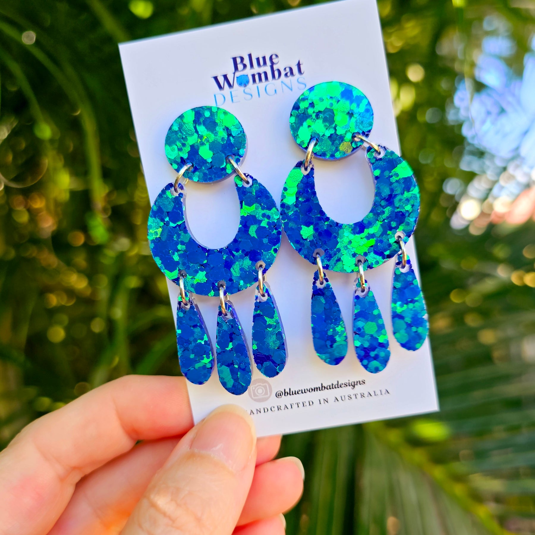 Sparkle Iridescent Glitter Resin Statement Handmade Dangle Earrings