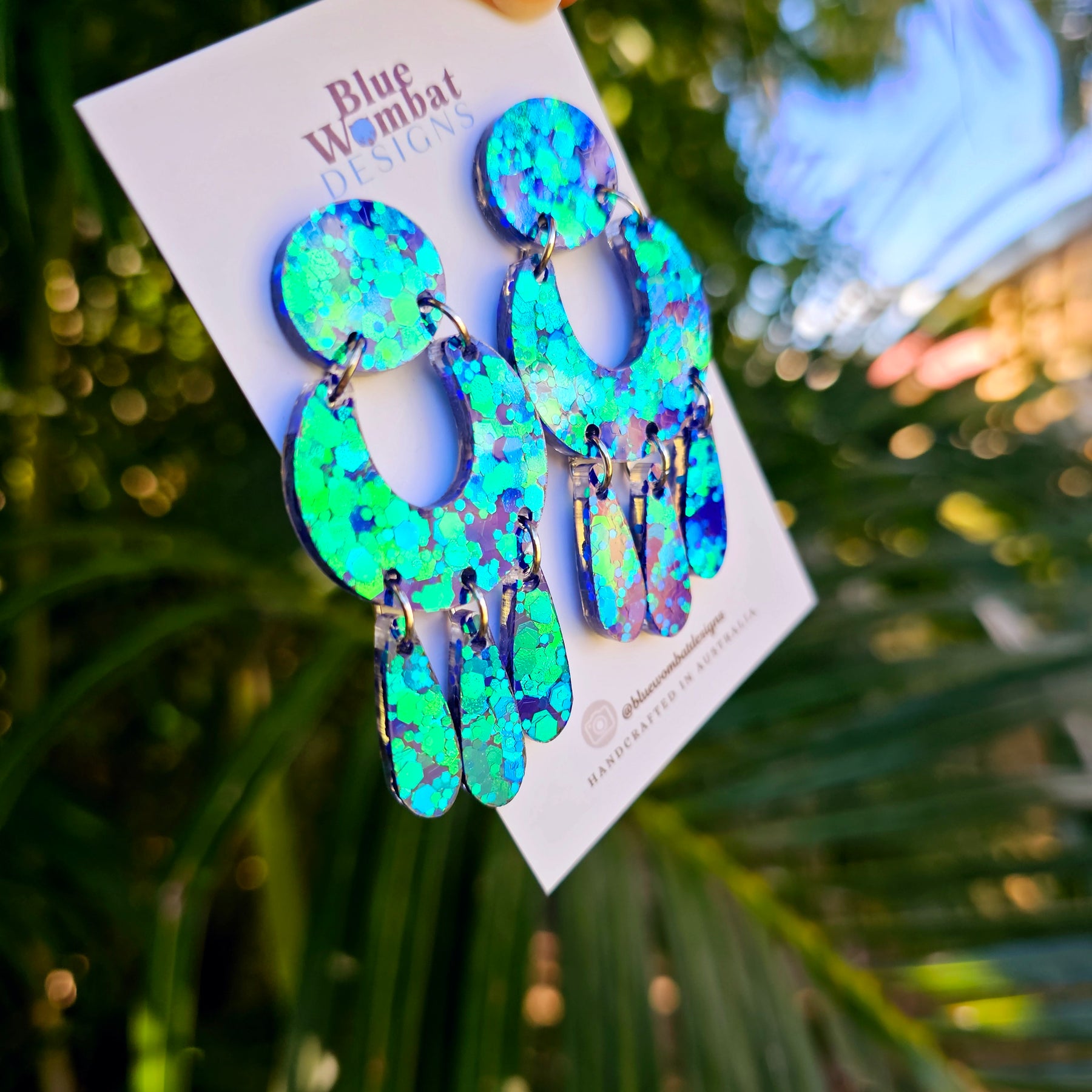 Sparkle Iridescent Glitter Resin Statement Handmade Dangle Earrings