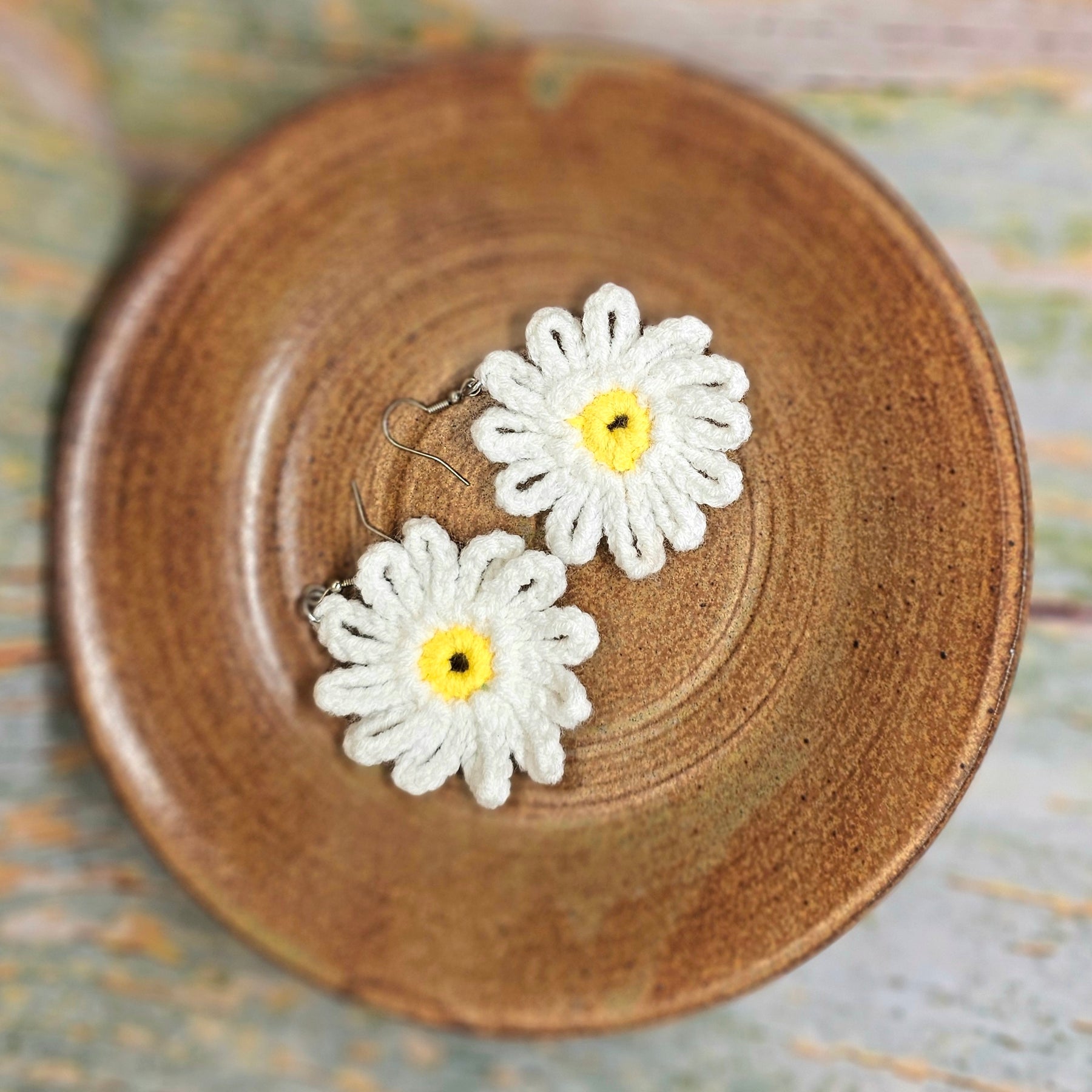 Crocheted Daisy Earrings