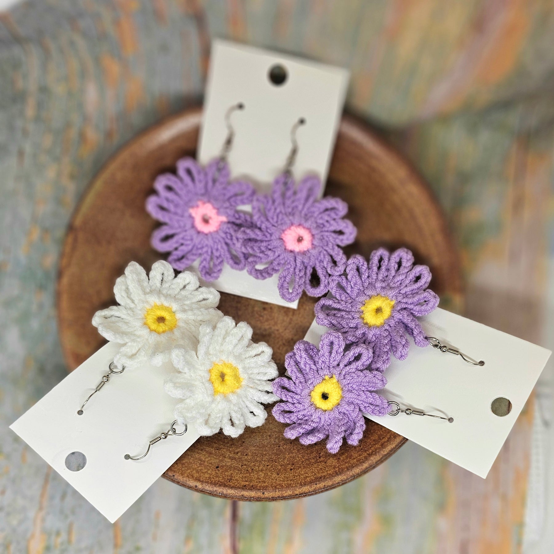 Crocheted Daisy Earrings