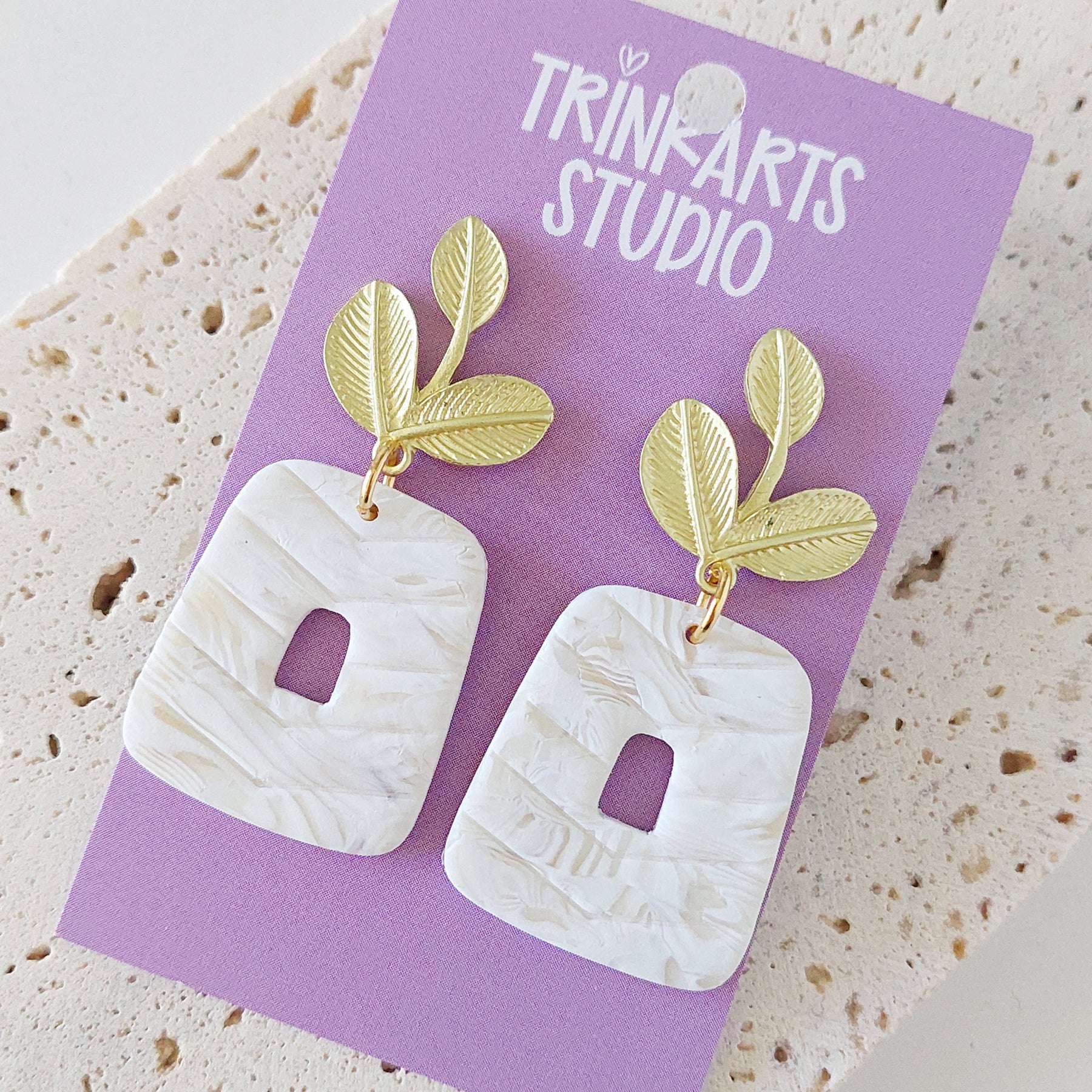White Marble Bridal Polymer Clay Dangle Earrings