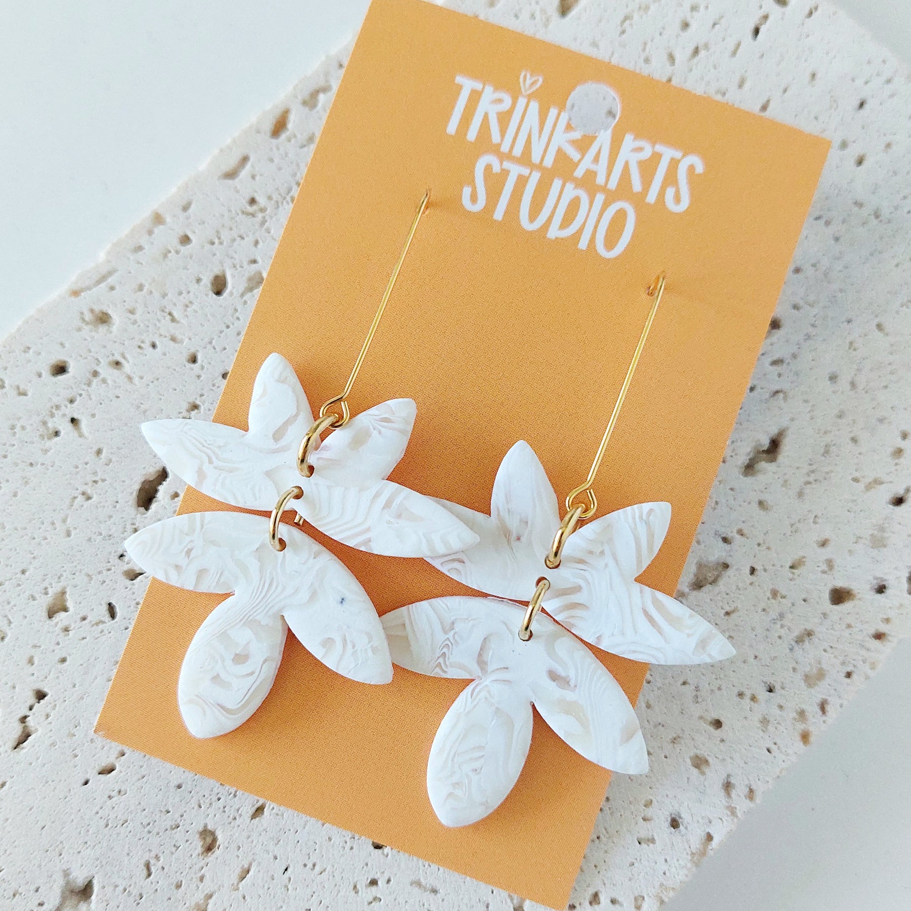 White Marble Bridal Polymer Clay Dangle Earrings