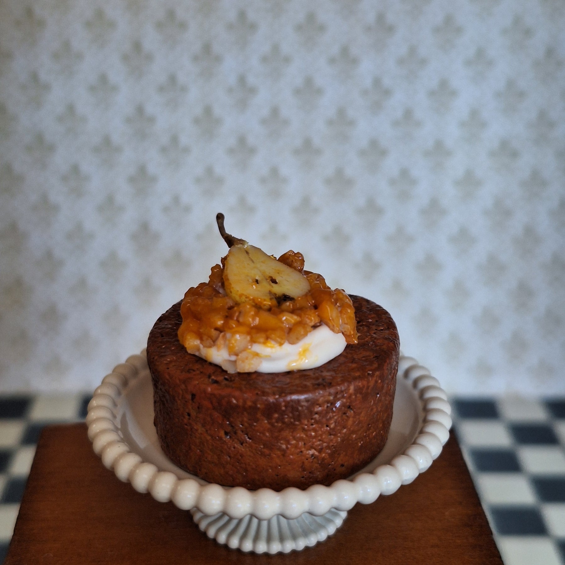 CARAMEL PEAR CAKE, 1:12 scale - MINIATURE NON EDIBLE