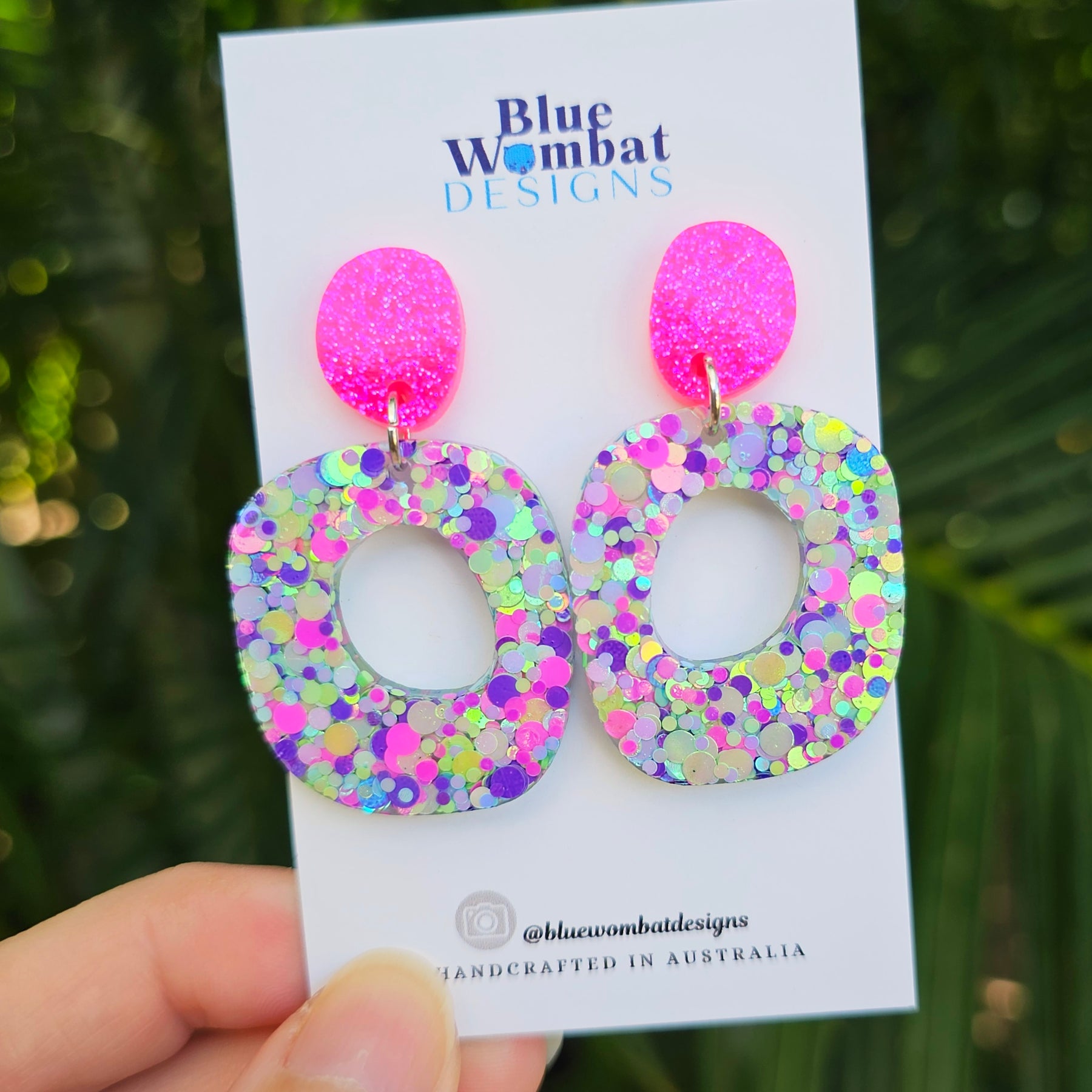 Resin Glitter Organic Shape Hoop Dangle Earrings