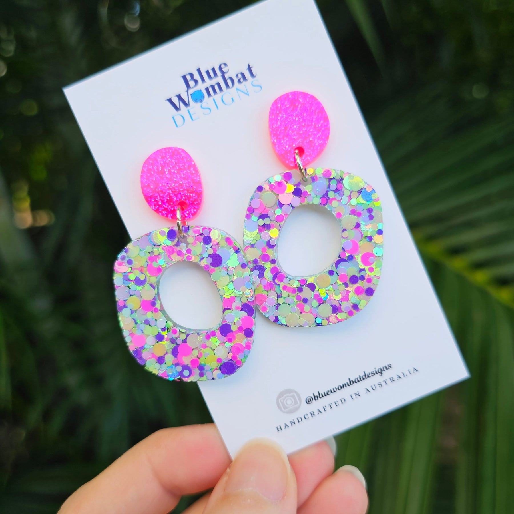 Resin Glitter Organic Shape Hoop Dangle Earrings