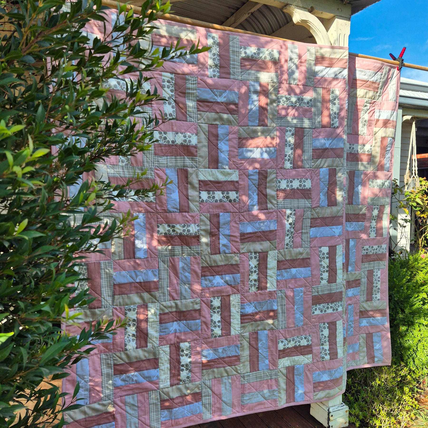 Pink and Grey toned patchwork quilt