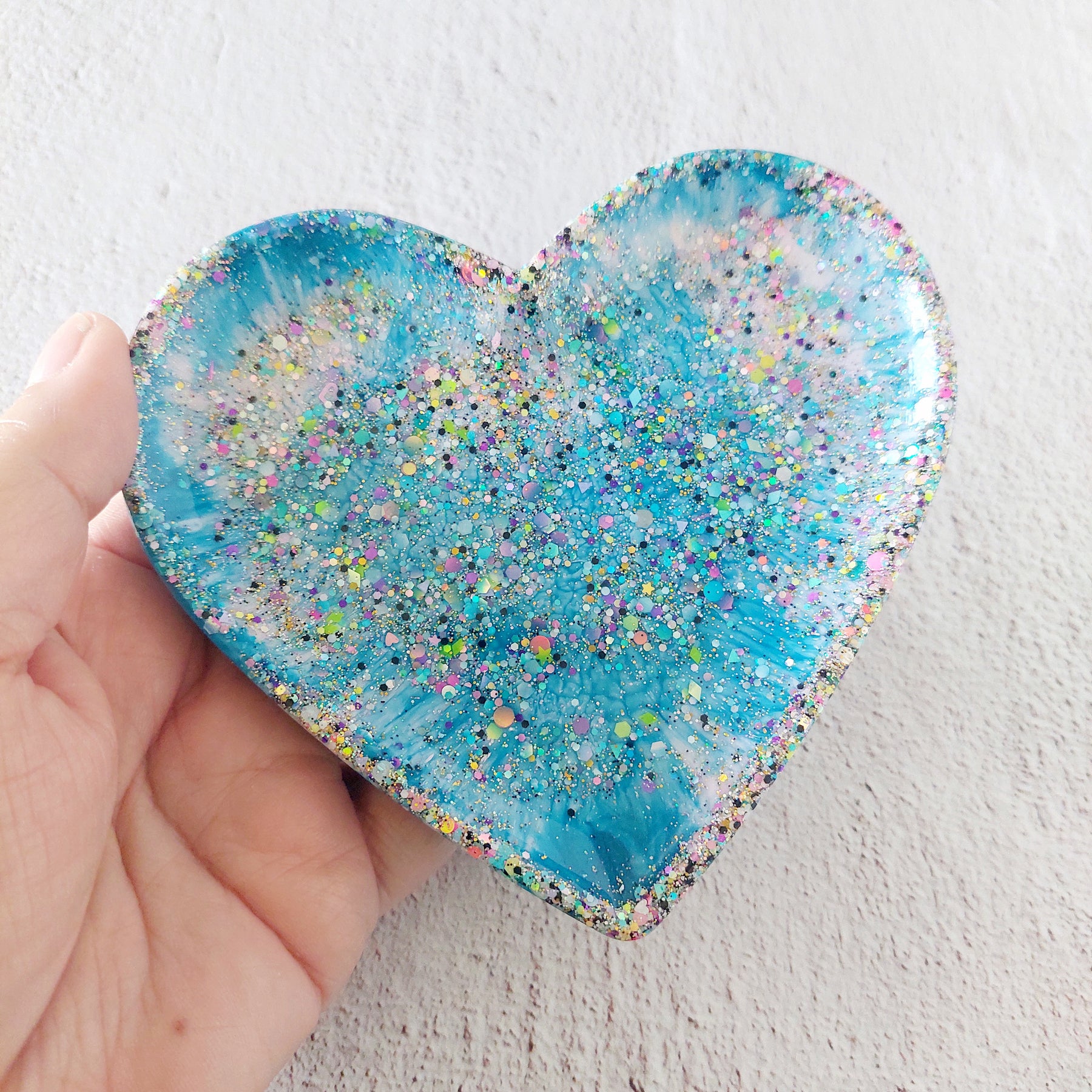 Love Heart Glitter Resin Trinket Tray Jewellery Holder