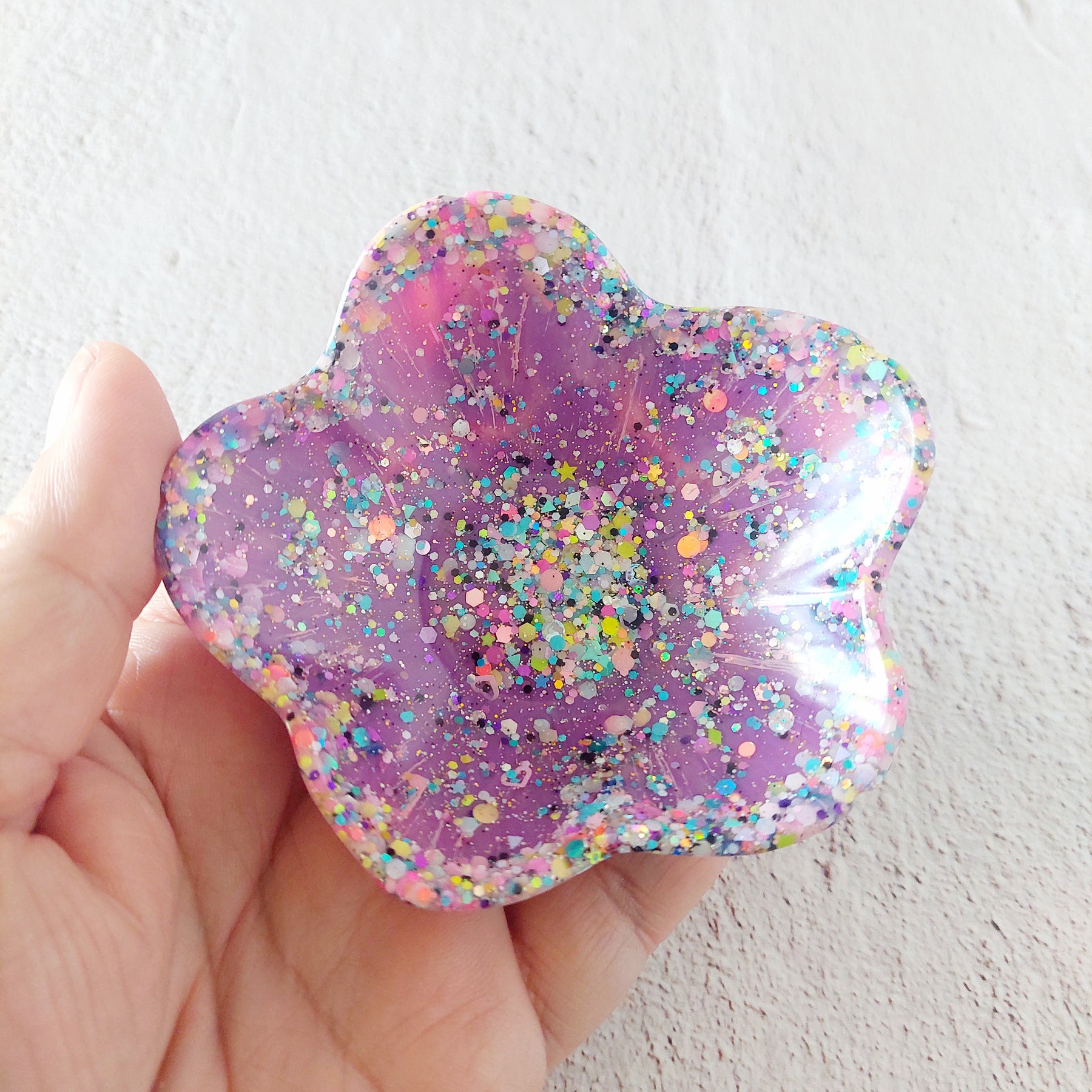 Small Flower Trinket Dish - Resin Glitter Trinket Dish - Jewellery Tray