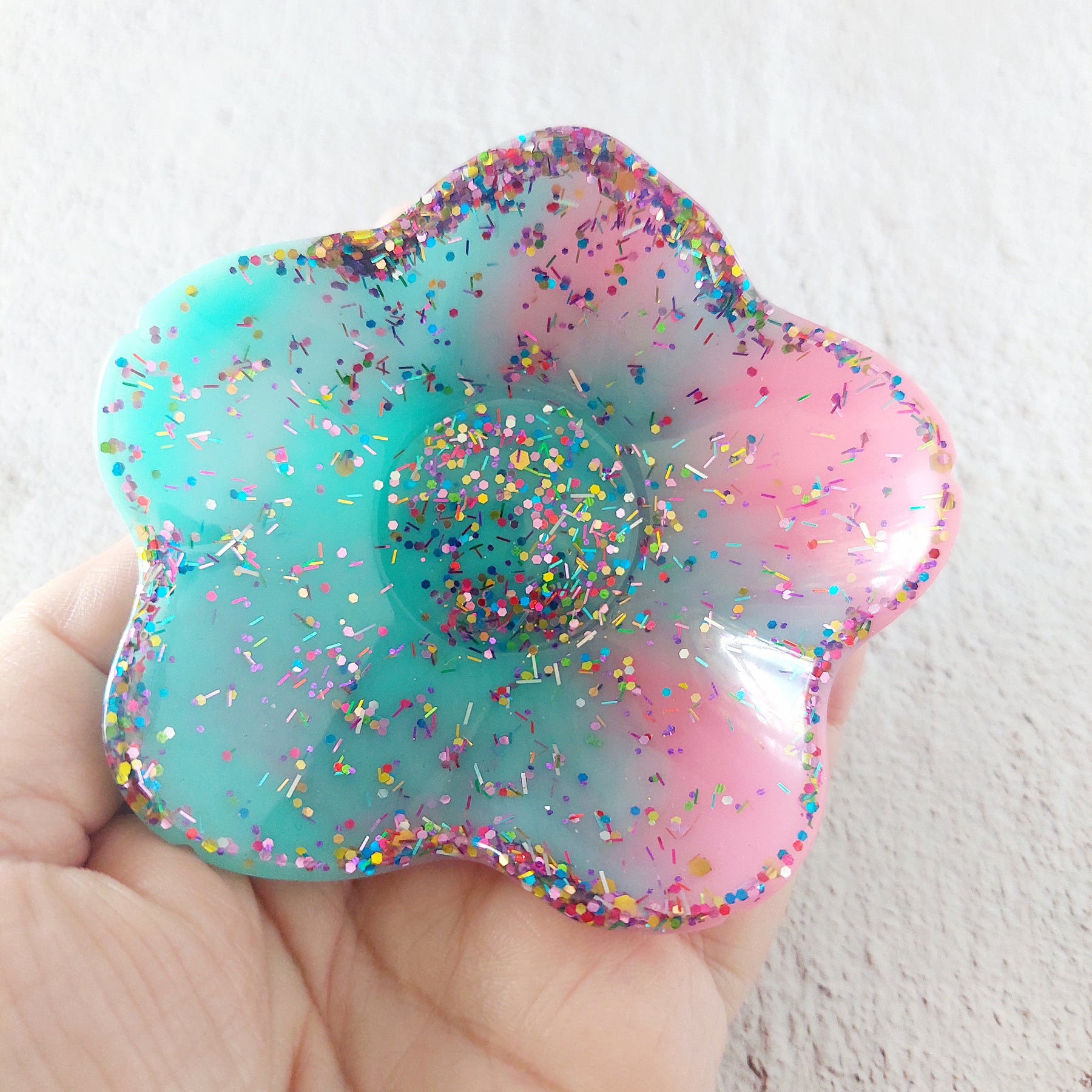 Small Flower Trinket Dish - Resin Glitter Trinket Dish - Jewellery Tray