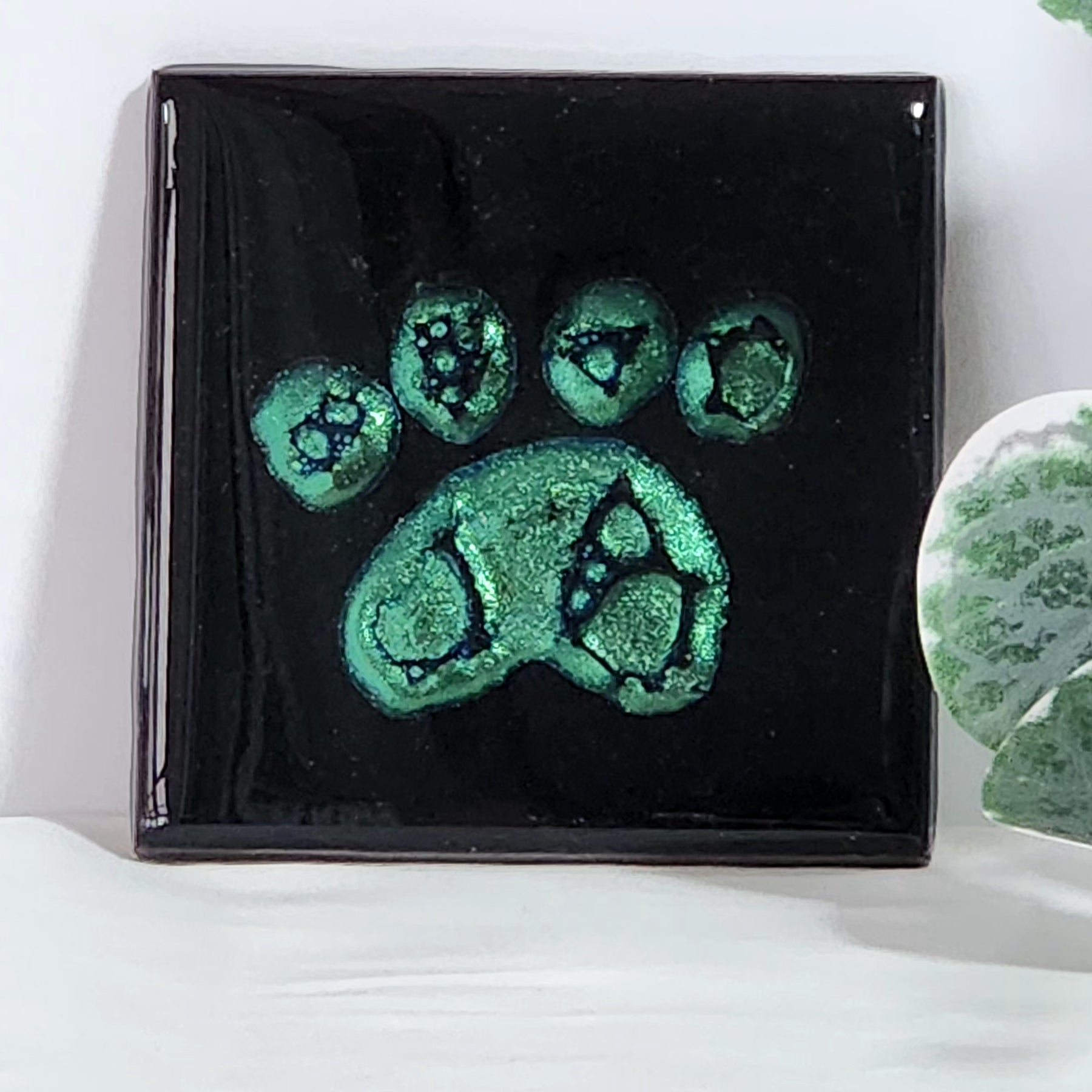 Puppy Mania Green or Purple Single Resin Drink Coaster, Epoxy Resin Coaster, Drinkware