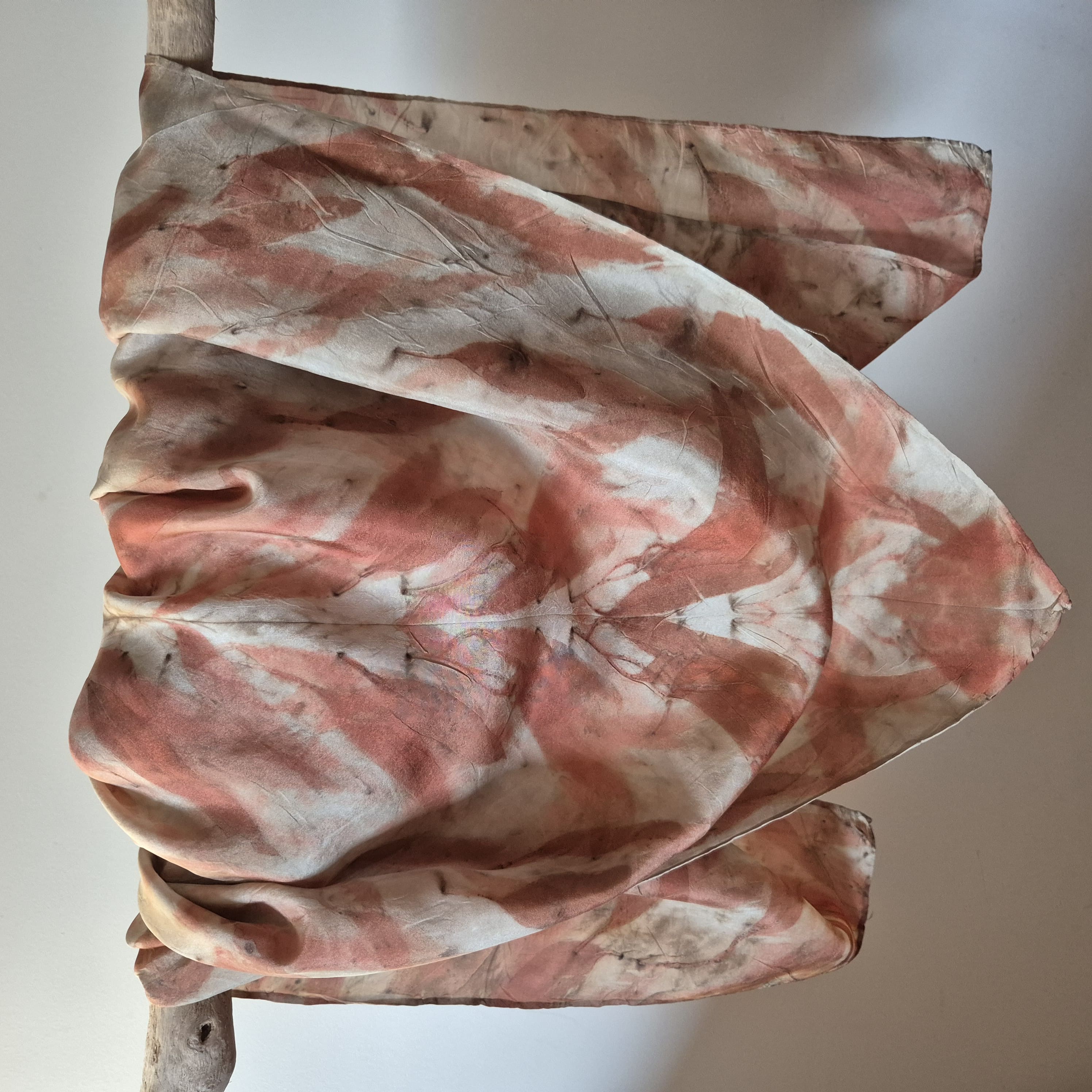 SOLD...Silk scarf square ecoprinted with eucalyptus leaves