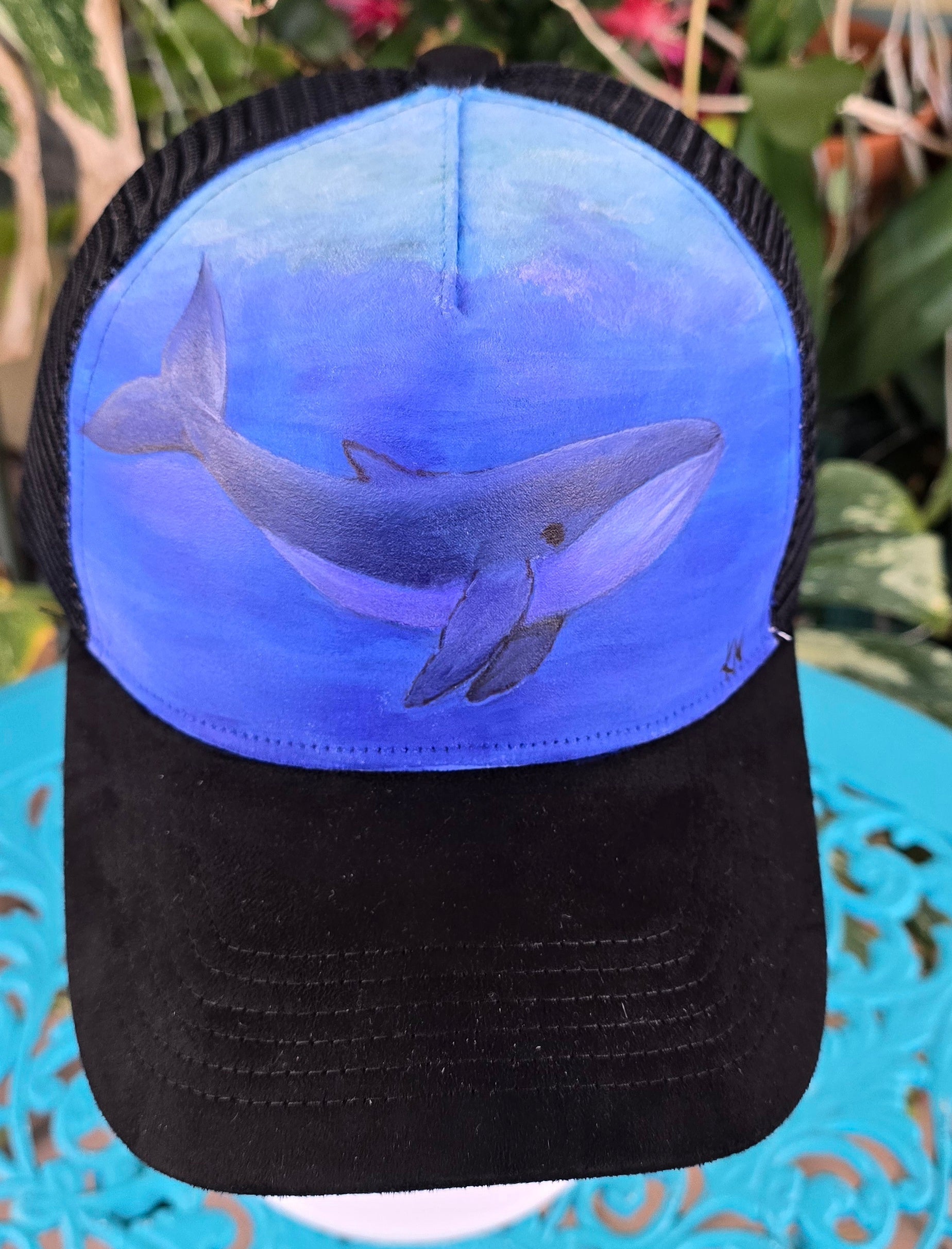 Hand painted whale baseball cap