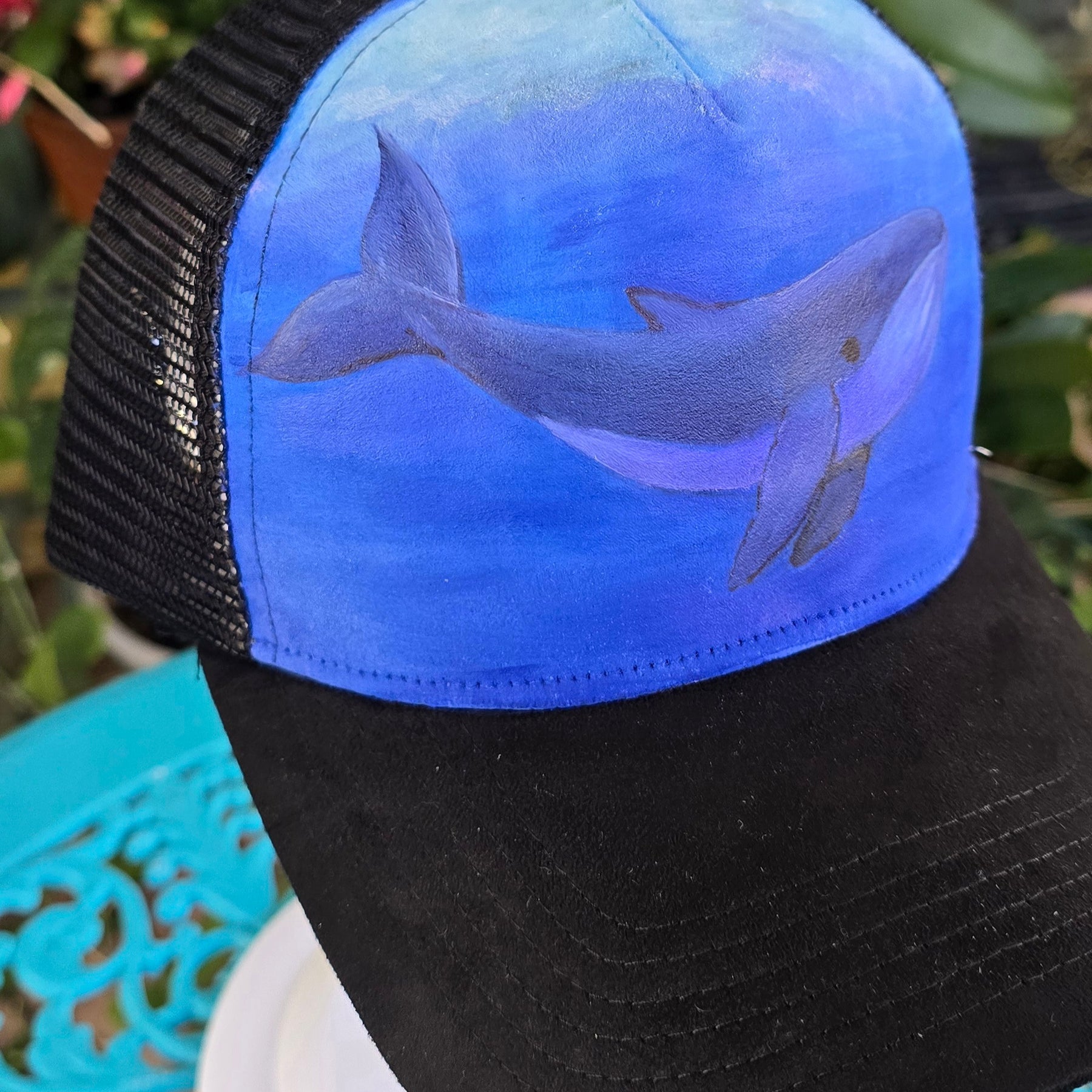 Hand painted whale baseball cap