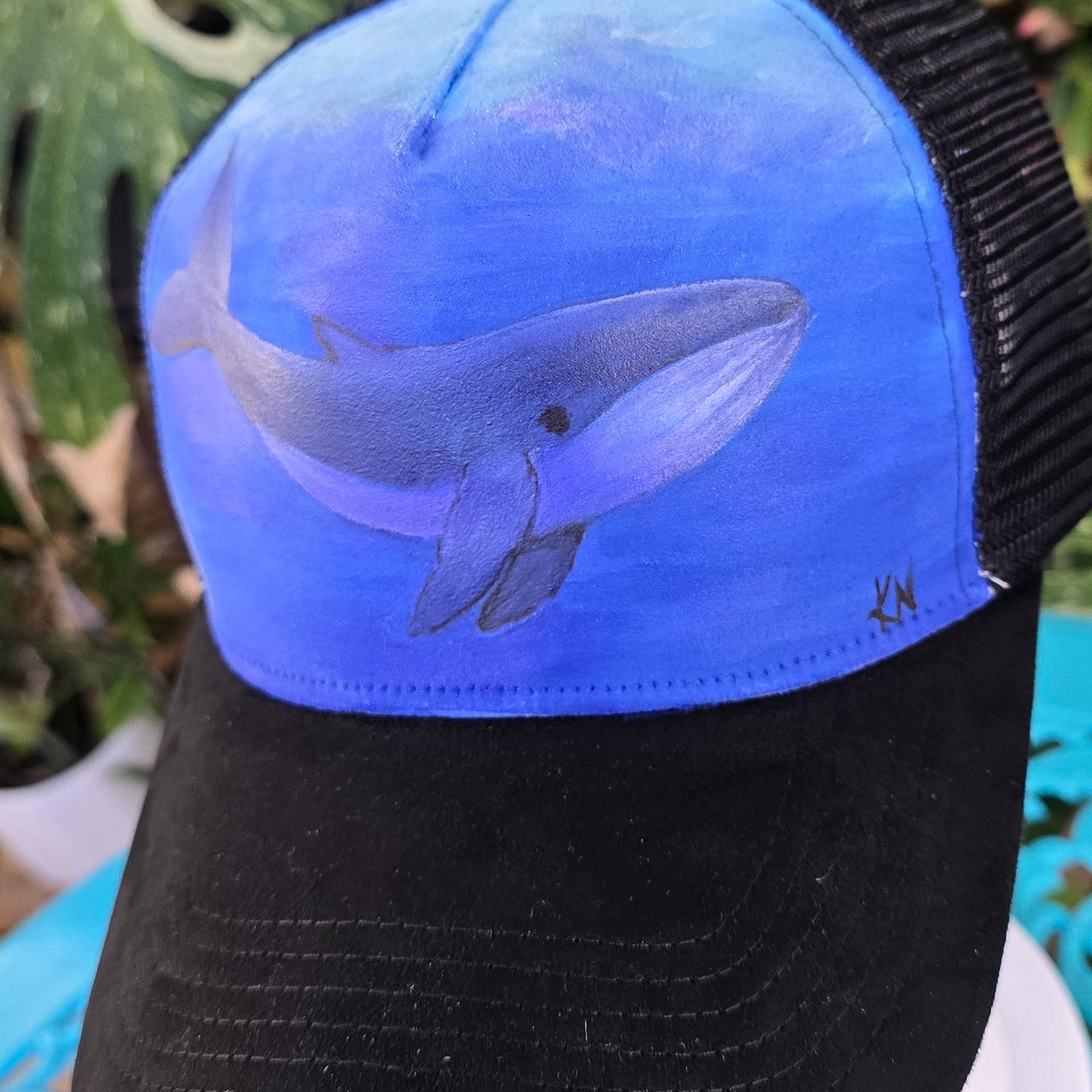 Hand painted whale baseball cap