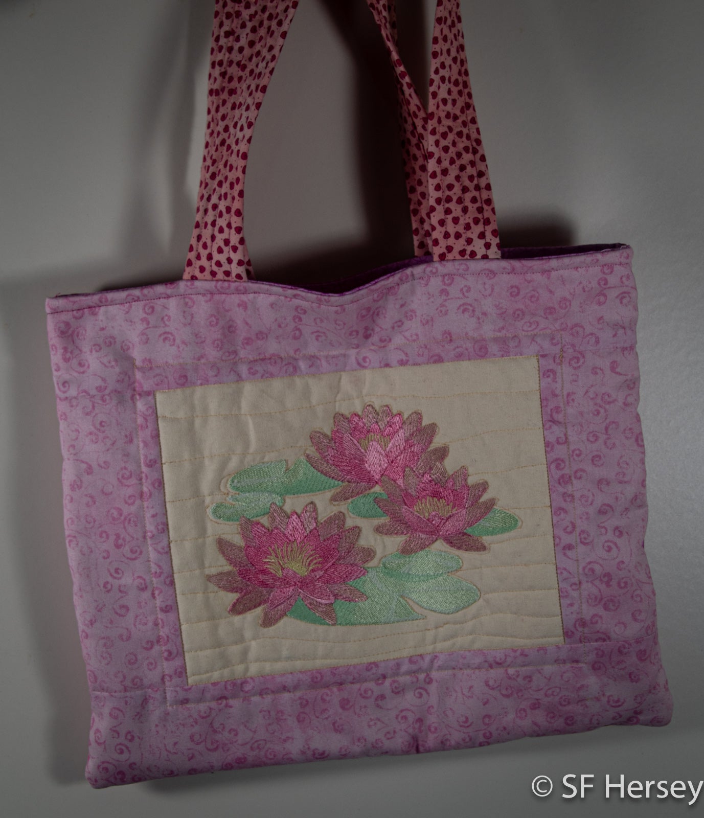 The Very Pink, Unique Shoulder Bag with Waterlilies