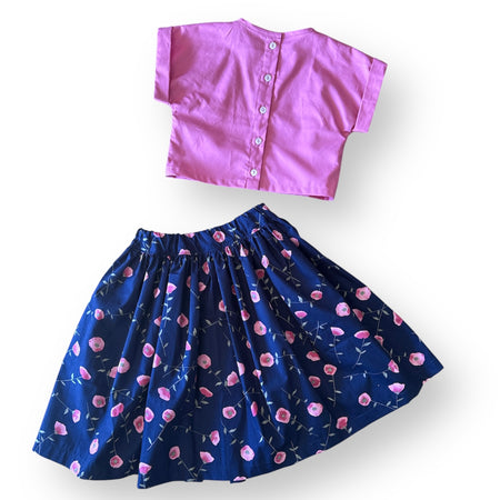 Arabella Girls Skirt and Top Set - Pink, Navy Floral - SIZES 5 & 6