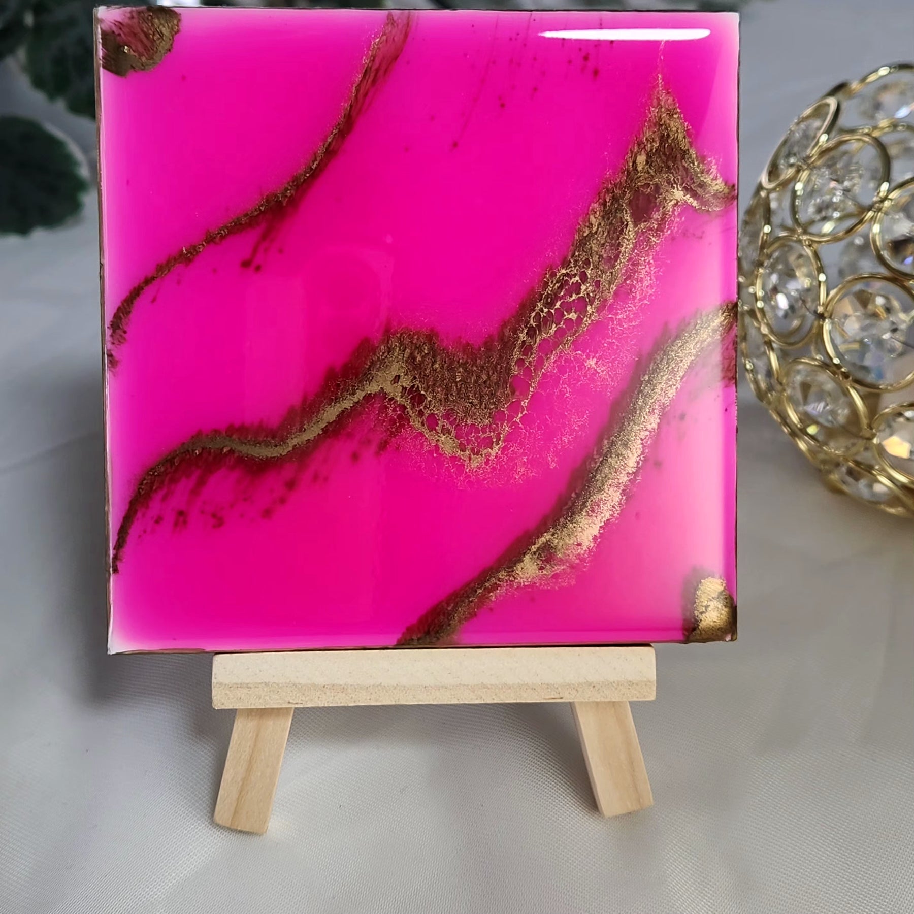Pink and Gold Resin Drink Coasters Set of 4, Epoxy Resin Coasters, Drinkware