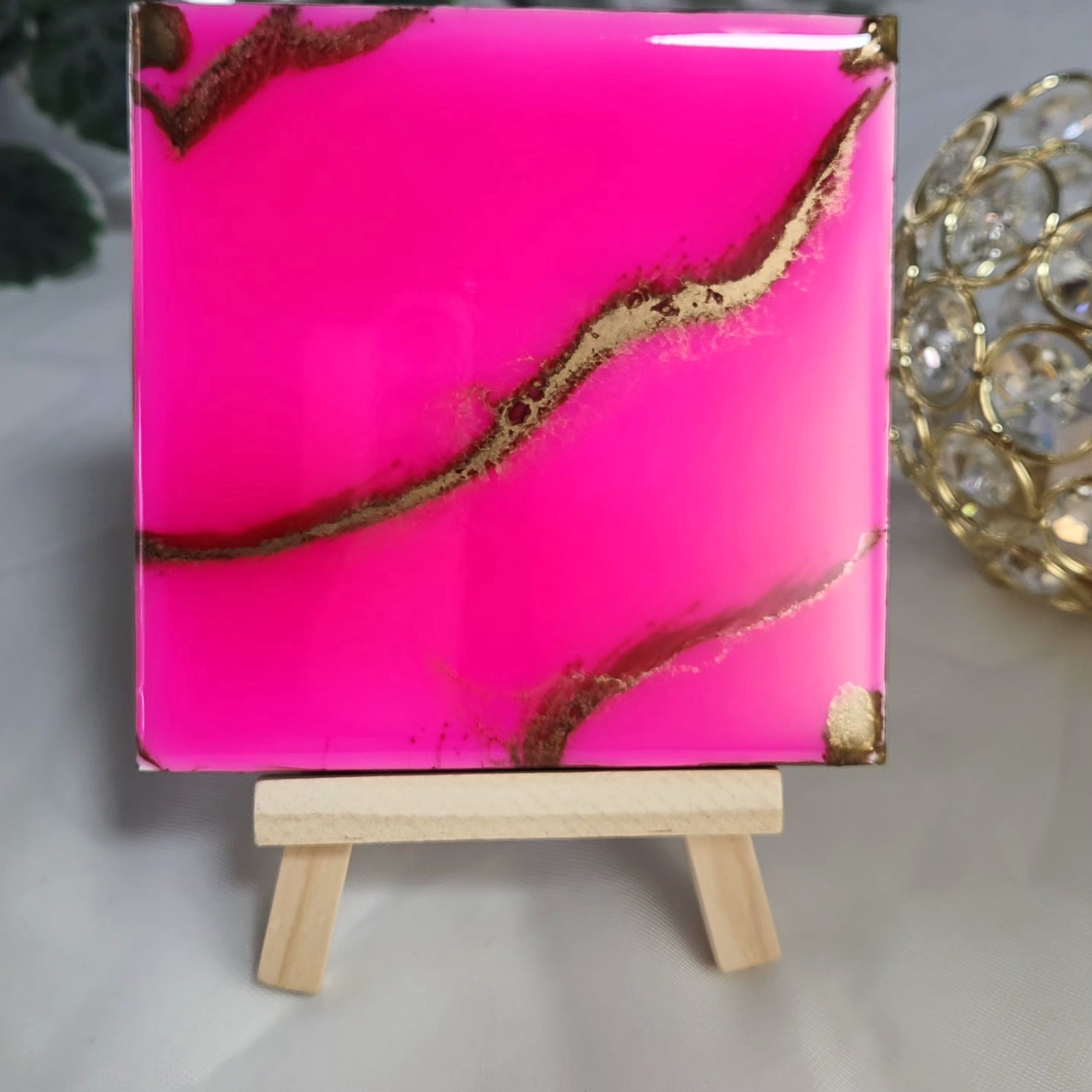Pink and Gold Resin Drink Coasters Set of 4, Epoxy Resin Coasters, Drinkware