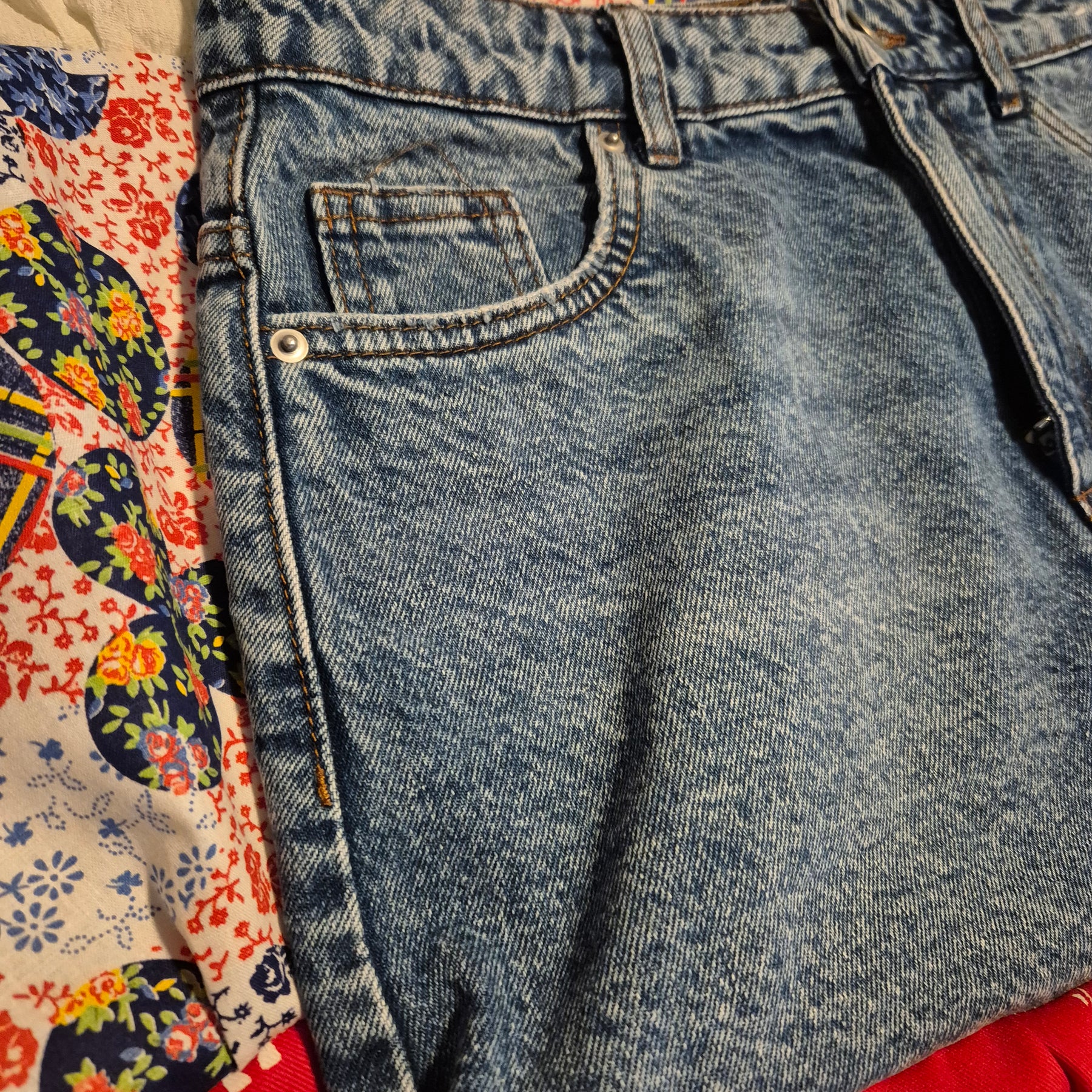 Upcycled, vintage and Unique Denim tiered skirt Size 8