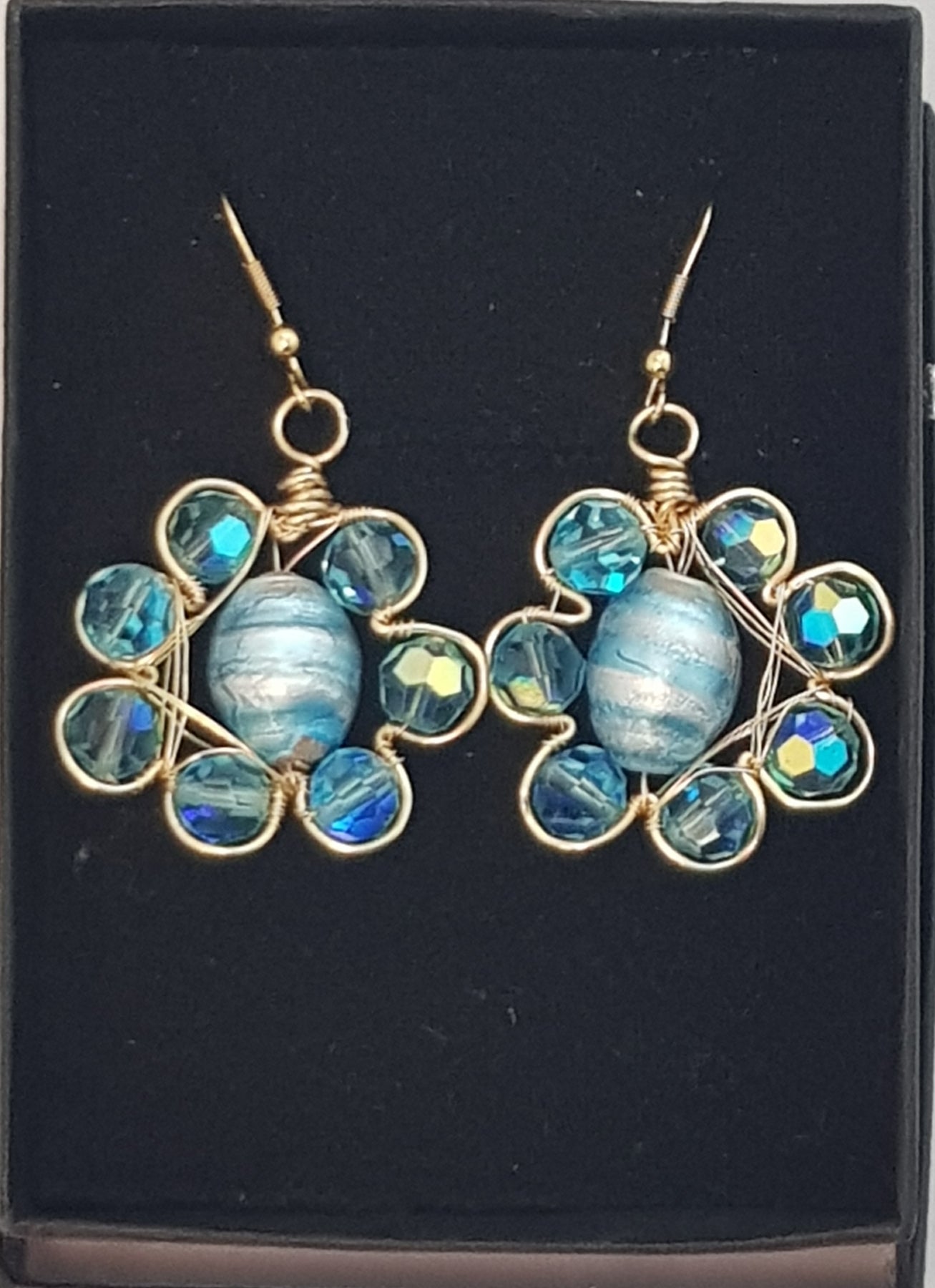 Blue flower crystal earrings (#657 AM/E)