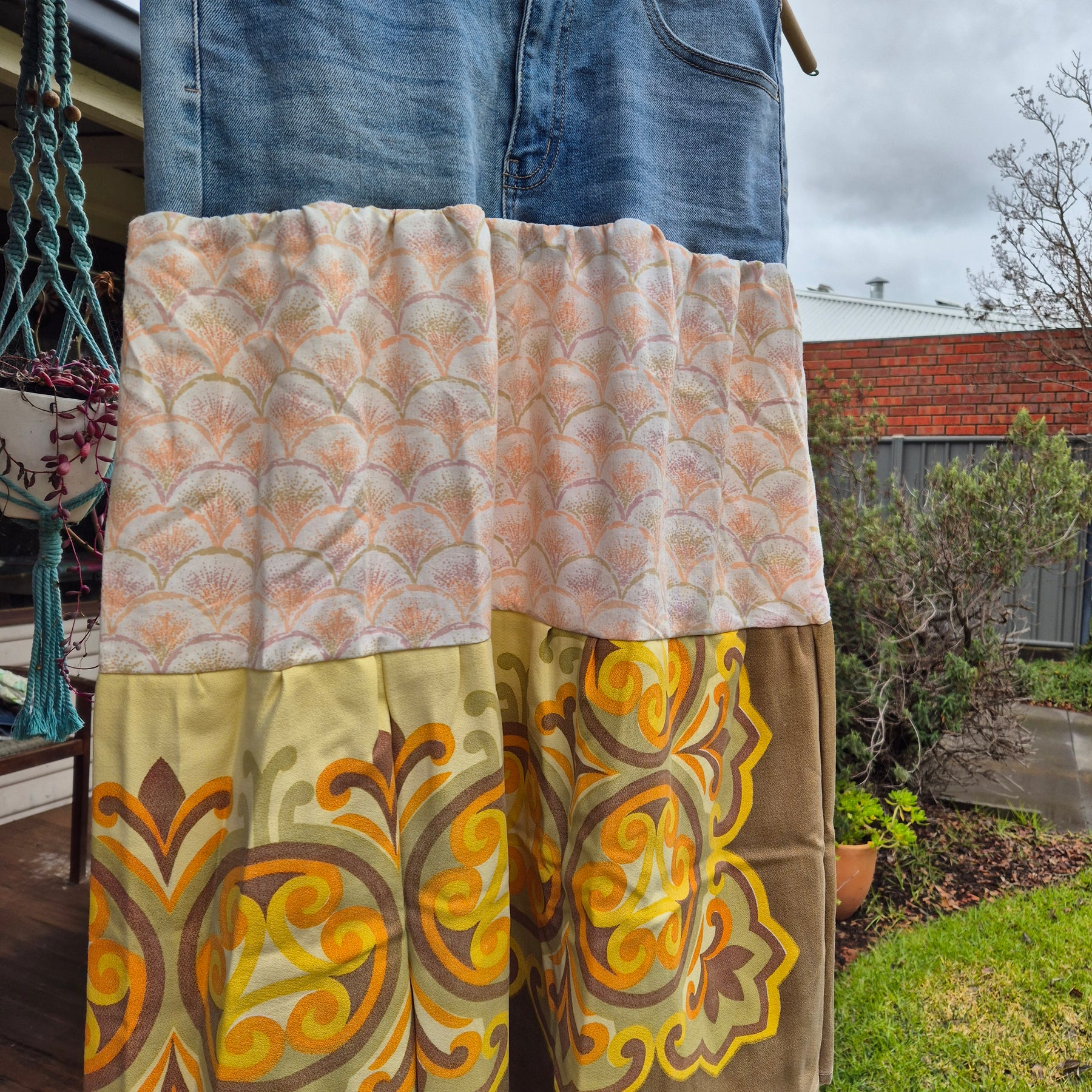 Upcycled, vintage and Unique Denim tiered skirt Size 14