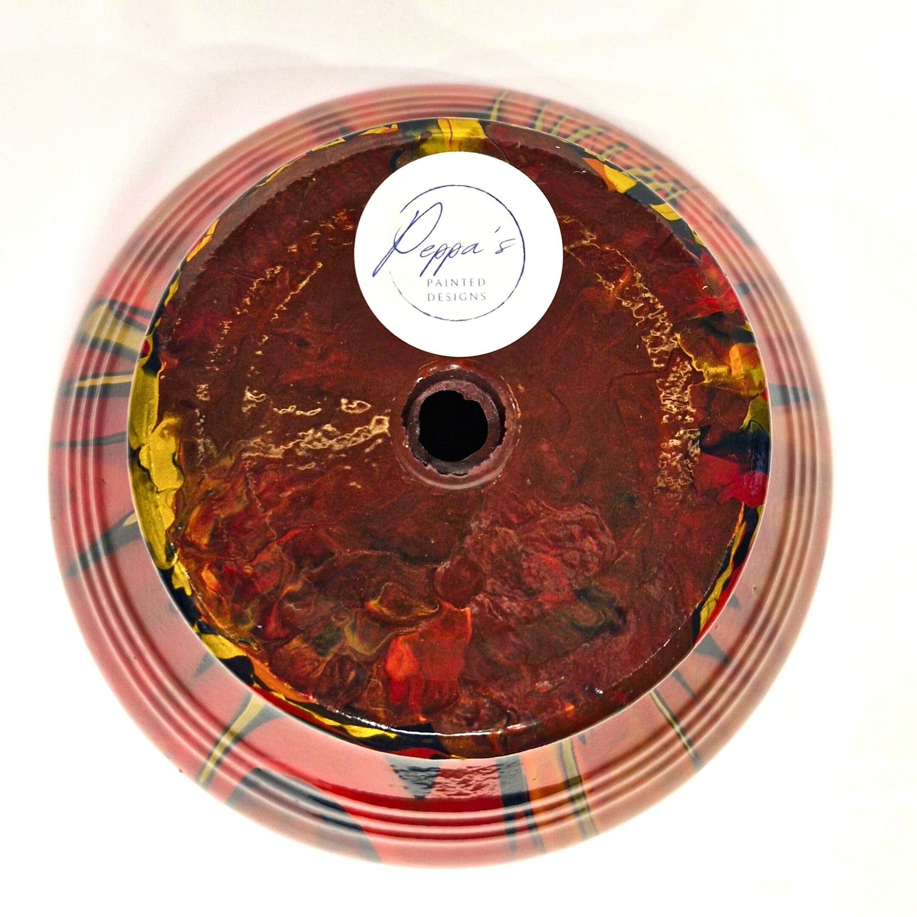 Hand Painted Terracotta Pot 15cm Magenta and Navy