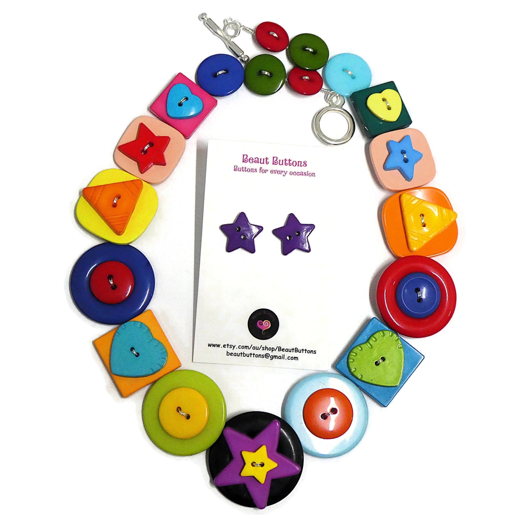 Button necklace and earrings - Shape Fun