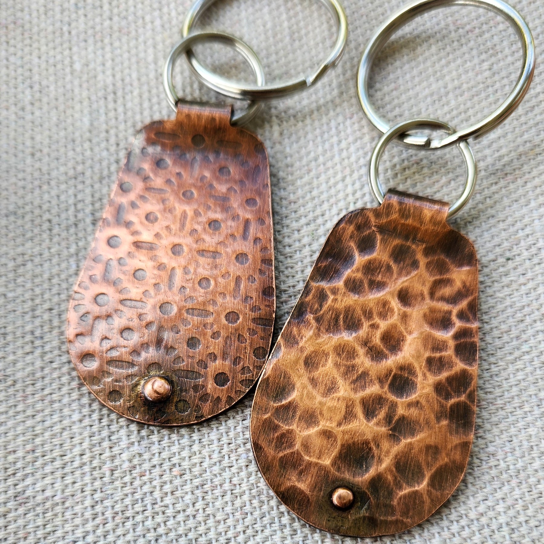 Keyring fobs for him and her - textured copper