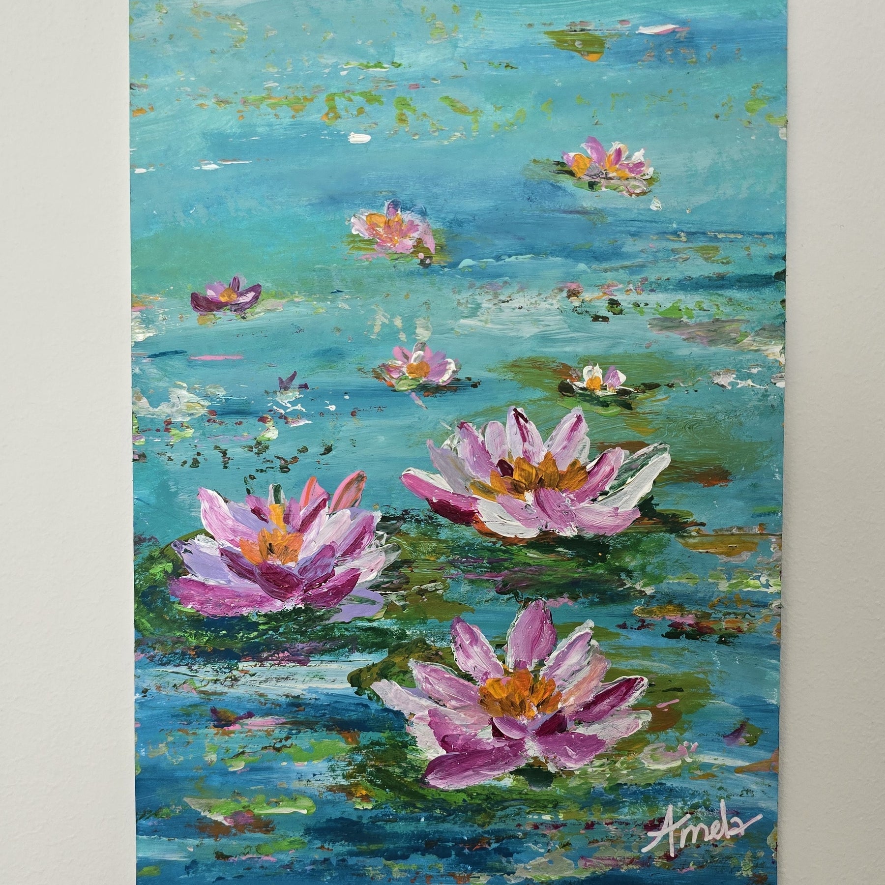 July Birthday - 'Water Lilies' Original Artwork on Watercolour Paper 21 x 29.7cm