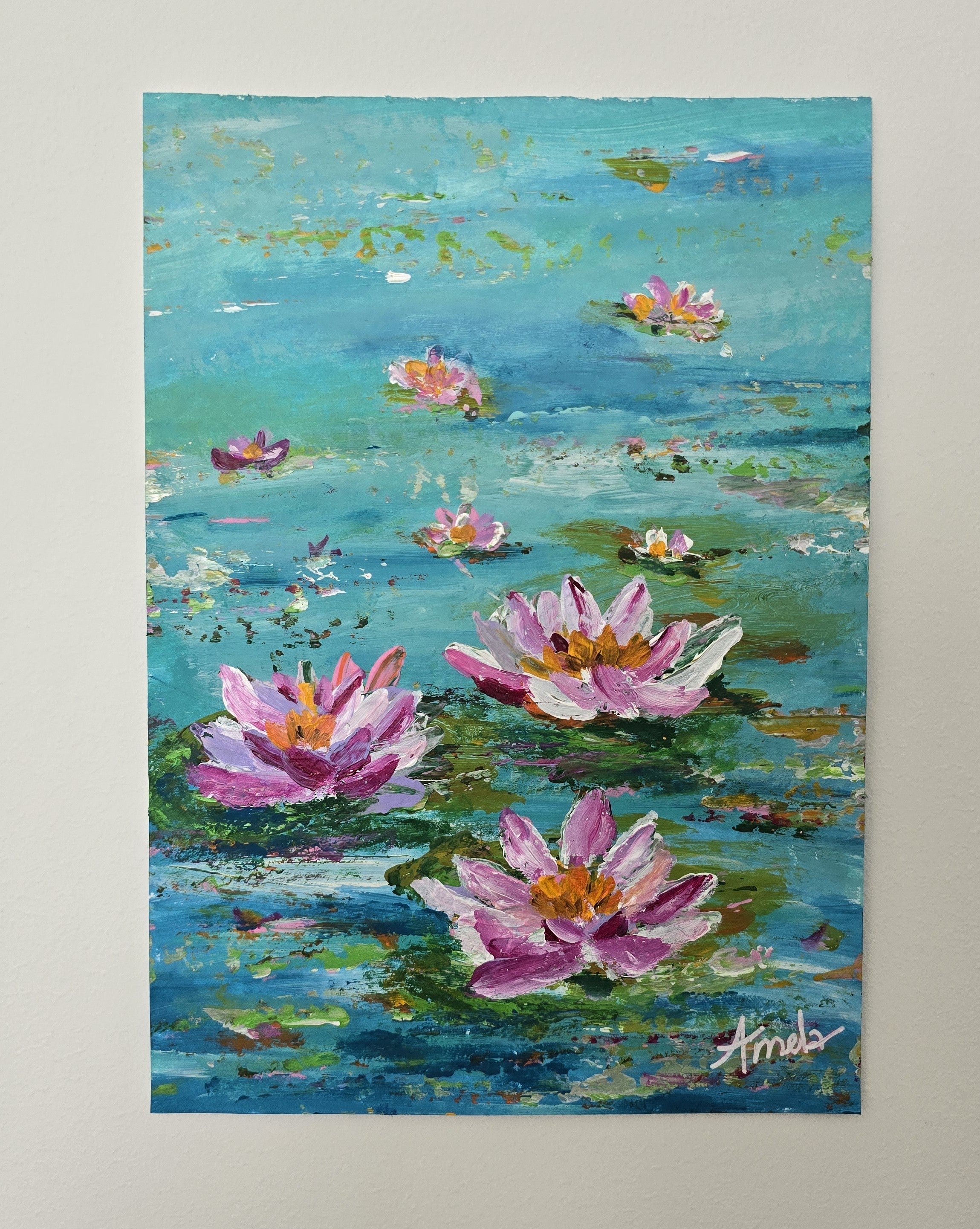 July Birthday - 'Water Lilies' Original Artwork on Watercolour Paper 21 x 29.7cm