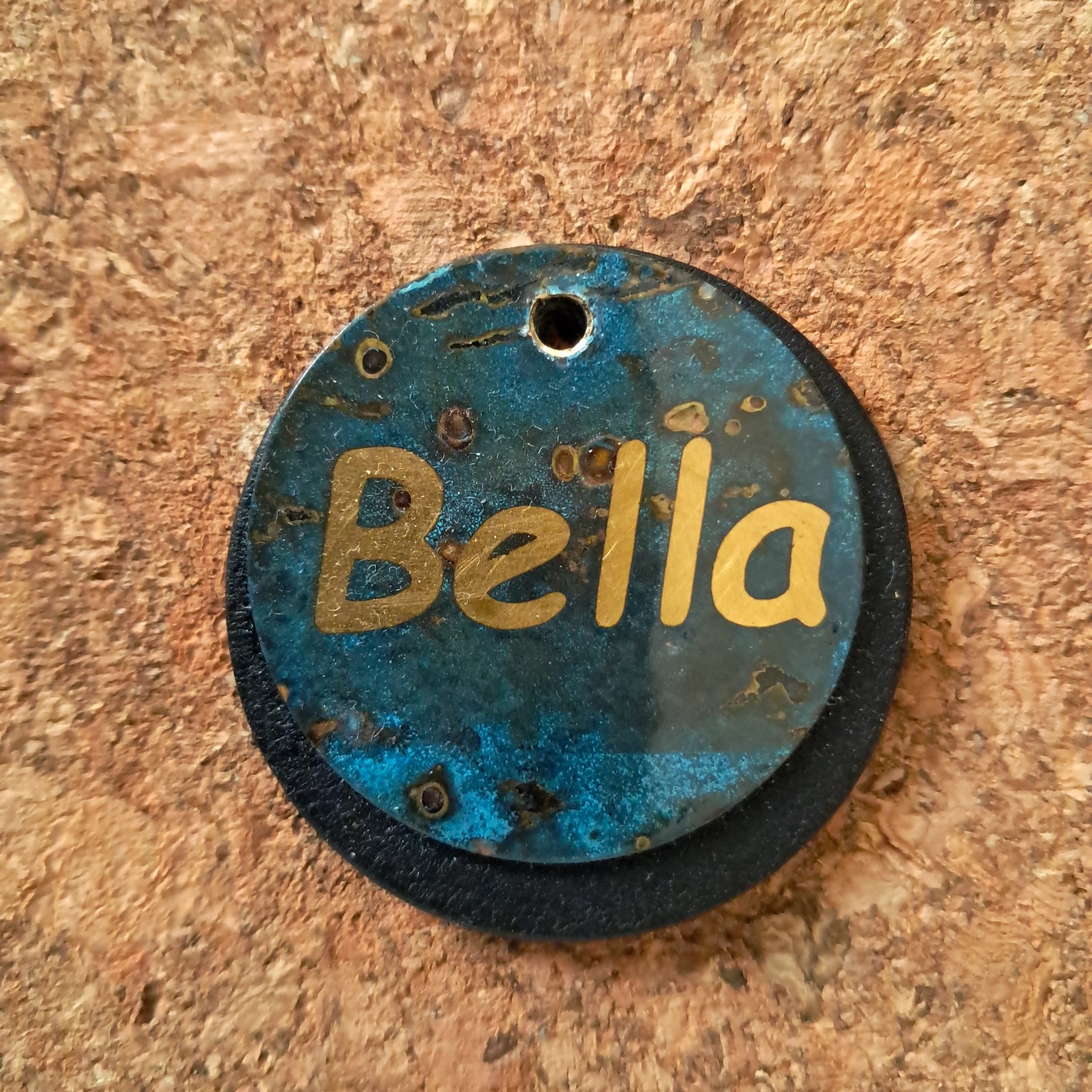 Brass Patina Name Tag with Leather Backing