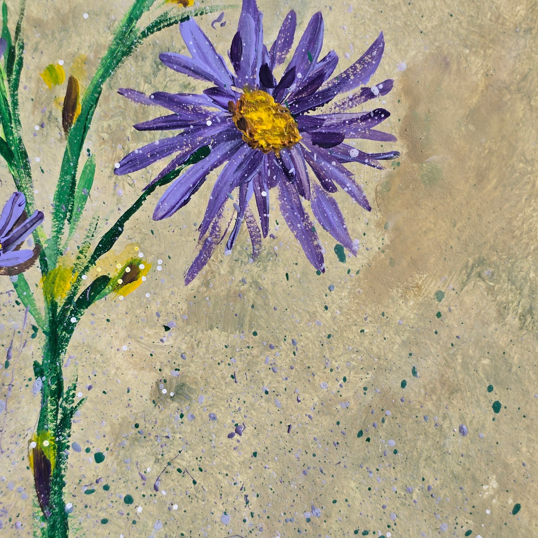September Birthday - 'Aster' Original Artwork on Watercolour Paper 21 x 29.7cm