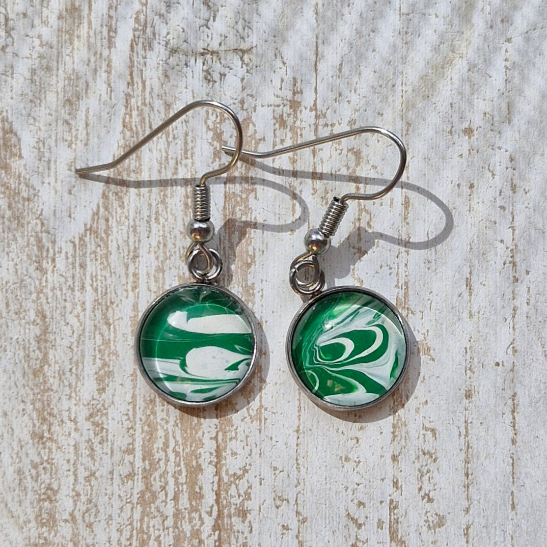 Green White Fluid Art Stainless Steel Earrings