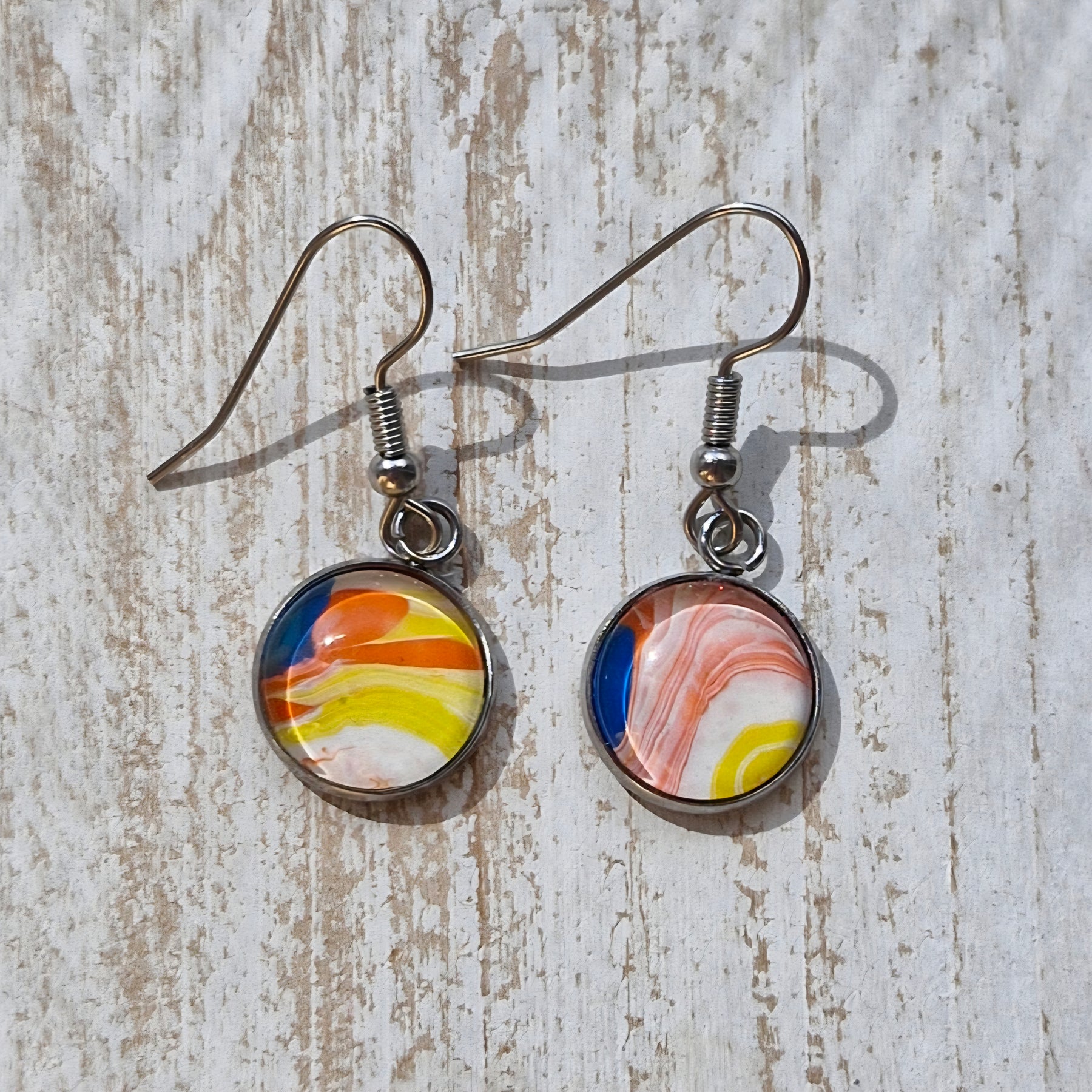 Orange Yellow Fluid Art Stainless Steel Earrings