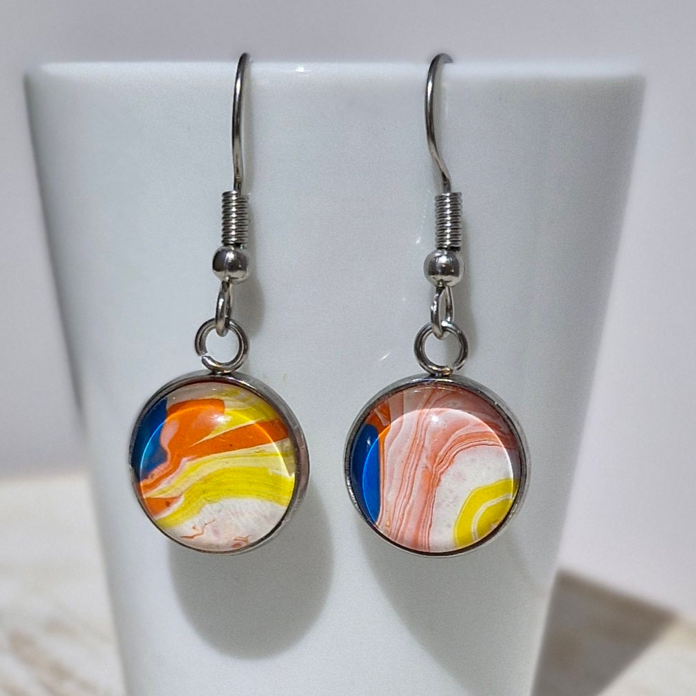 Orange Yellow Fluid Art Stainless Steel Earrings