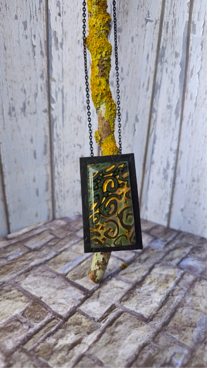 GOLDEN WHIRLS - UNIQUE POLYMER CLAY PENDANT