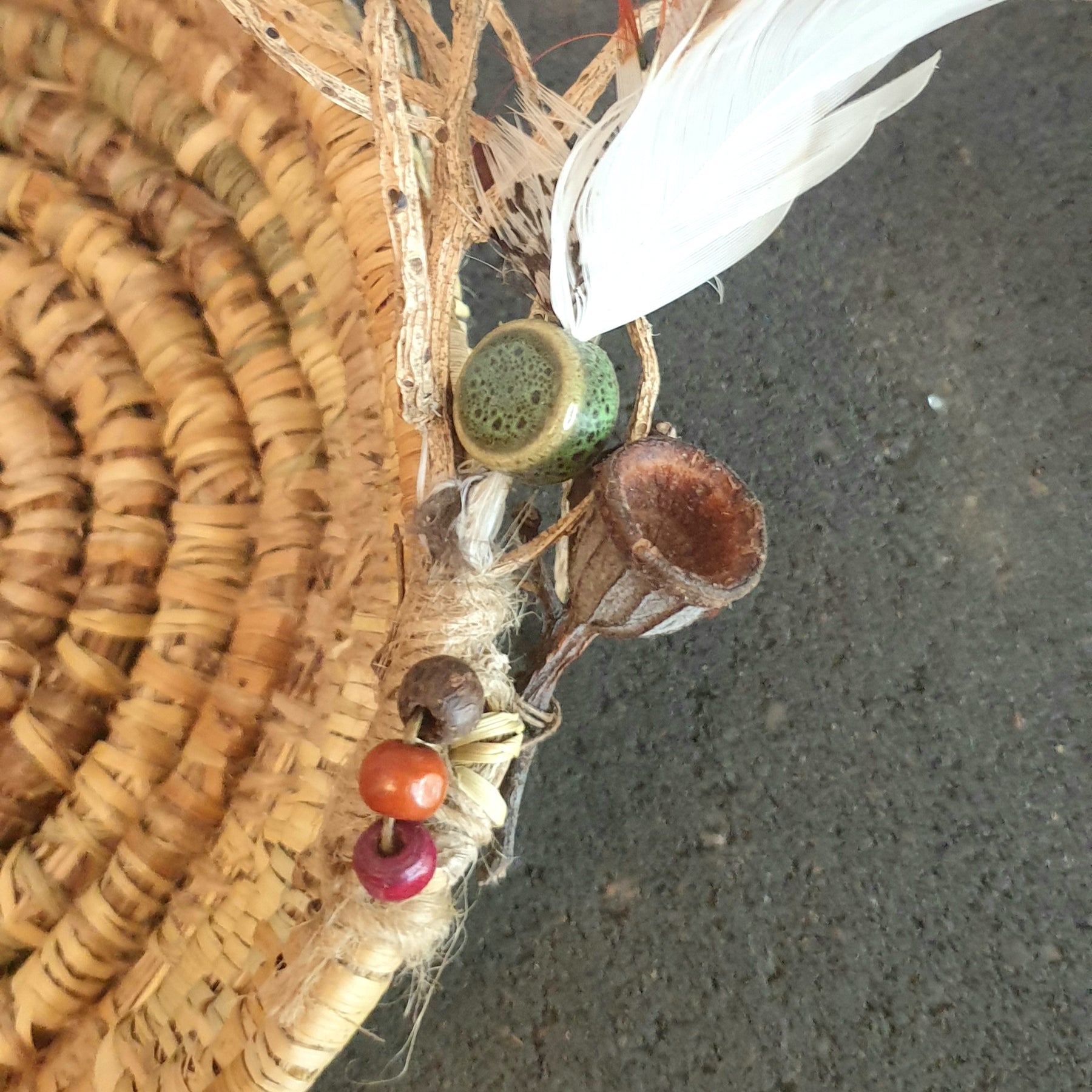 Handmade, natural banana fibre, coil basket.